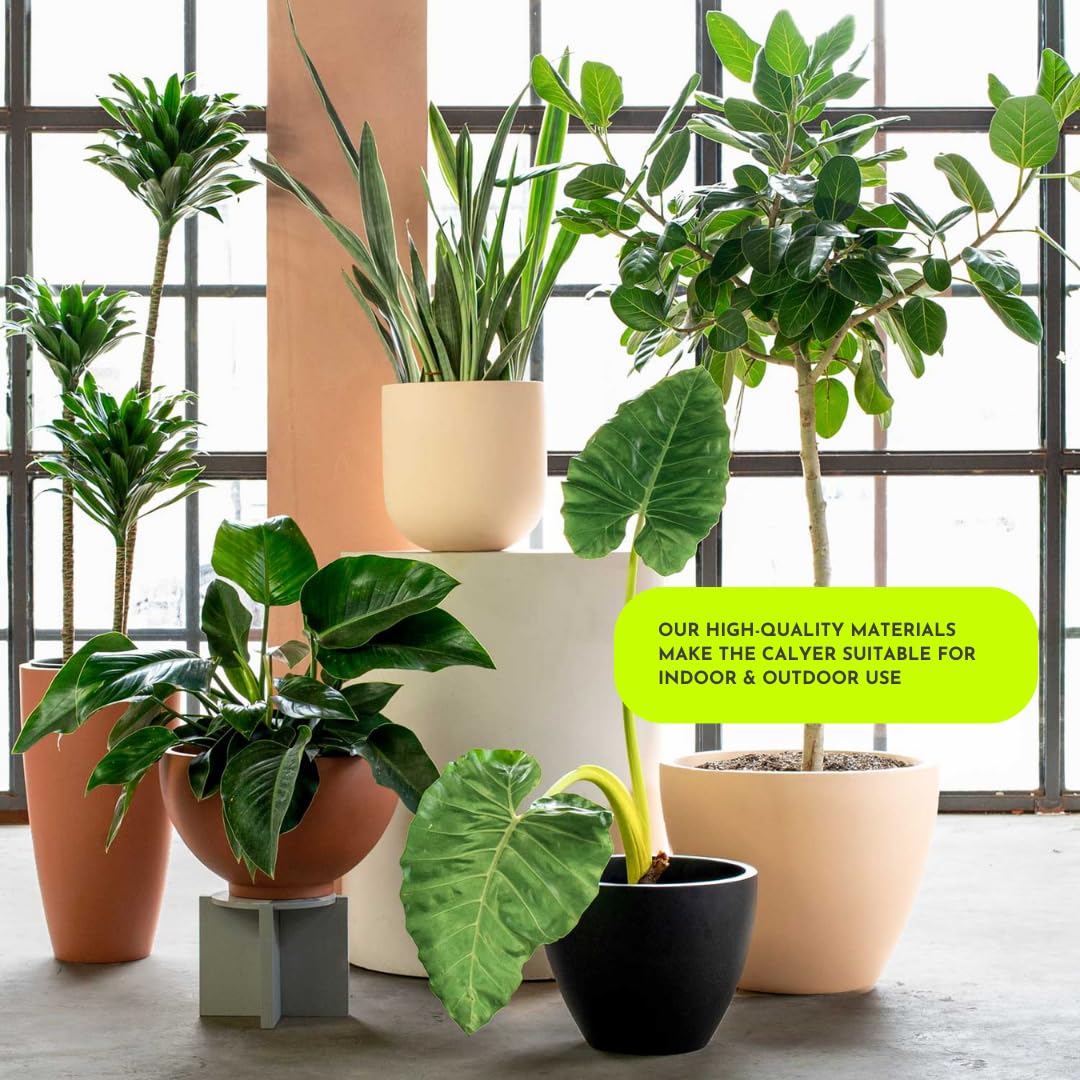 Large Bedford Planter Pot - Durable Fiberglass Indoor/Outdoor Plant Container with Drainage Hole & Removable Plug - Perfect for Patio, Garden, and Home Decor
