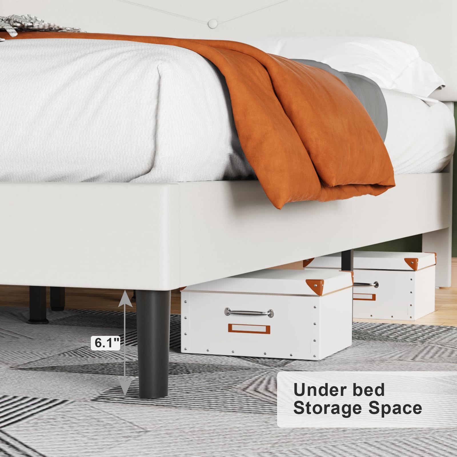 Flolinda Queen Size Velvet Bed Frame - Button Tufted Upholstered Platform Bed with Headboard | Sturdy Wooden Slats & Mattress Foundation | No Box Spring Needed | Easy Assembly | White | Perfect for Modern Bedrooms & Guest Rooms