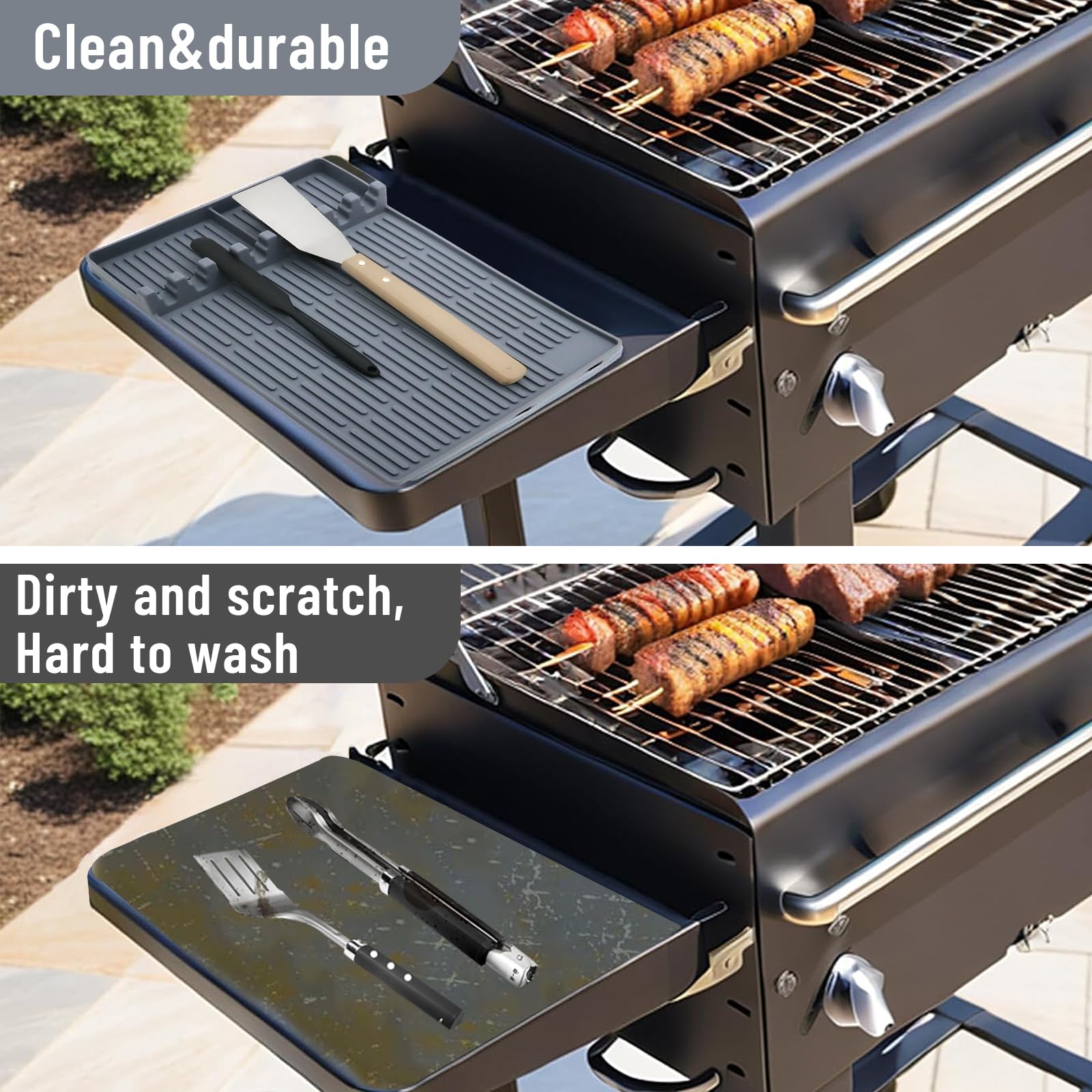 Premium Silicone Griddle Mat & Spatula Holder for Blackstone Grills - Heat-Resistant BBQ Grill Mats, Non-Stick Baking Mats & Food Prep Trays for Outdoor Cooking, Camping & Backyard Parties (Gray) - Perfect for Grilling, Baking & Kitchen Counter Protection