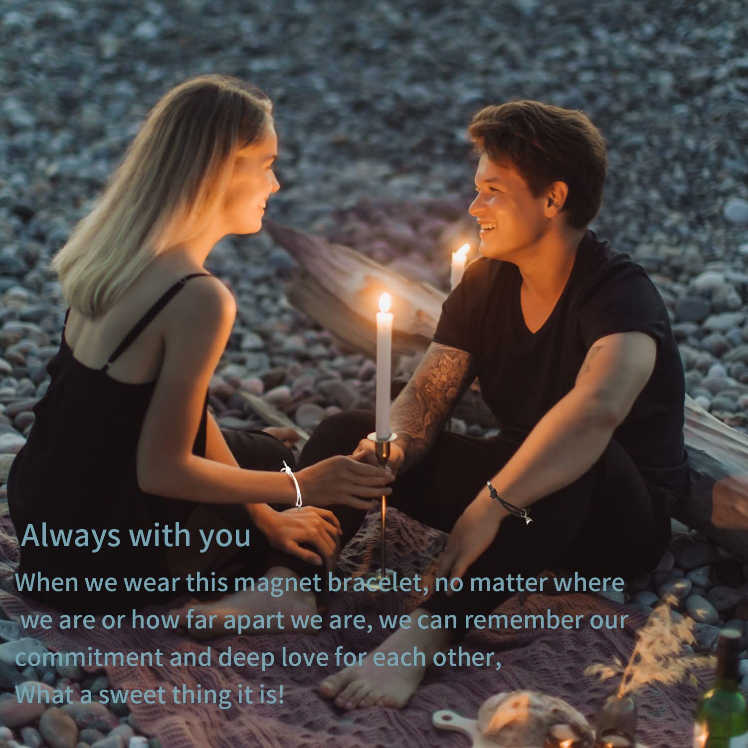 Matching Couple Bracelets Set for Women & Men - Magnetic Pendant Bracelets for Lovers, Friendship & Parent-Child Gifts | Perfect for Anniversaries, Valentine's Day & Romantic Dates