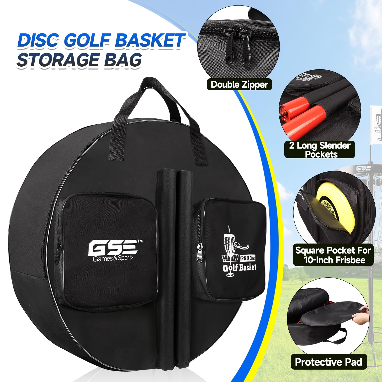 **GSE Disc Golf Basket Carrying Bag - Portable Storage for 12-Chain & 24-Chain Golf Targets - Durable Transit Bag for Disc Golf Frisbee Baskets (Bag Only) - Perfect for Tournaments, Practice & Outdoor Play**