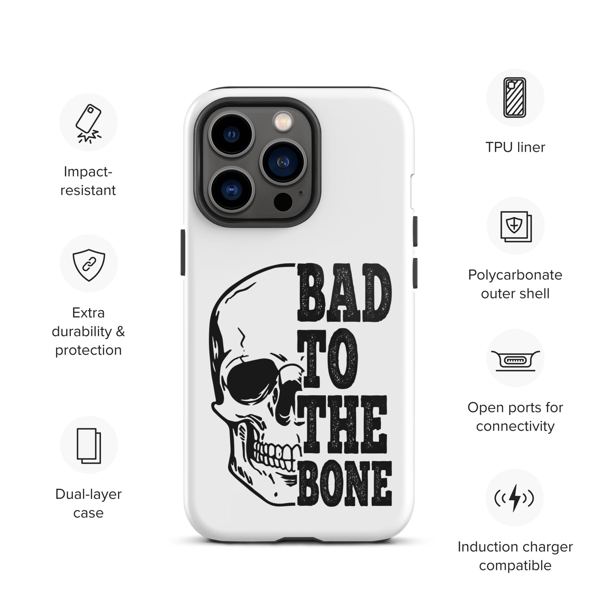 Bad To The Bone Tough iPhone Case - Heavy Duty Protective Cover for iPhone 14/13/12/11 Pro Max - Shockproof & Drop Proof - Perfect for Outdoor Adventures, Construction Work & Extreme Sports