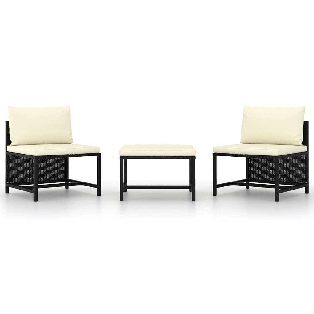3-Piece Outdoor Patio Furniture Set - PE Rattan Sofa Sectional with Washable Cushions & Footrest - Black Poly Rattan Conversation Set for Garden, Poolside, Balcony or Backyard Relaxation