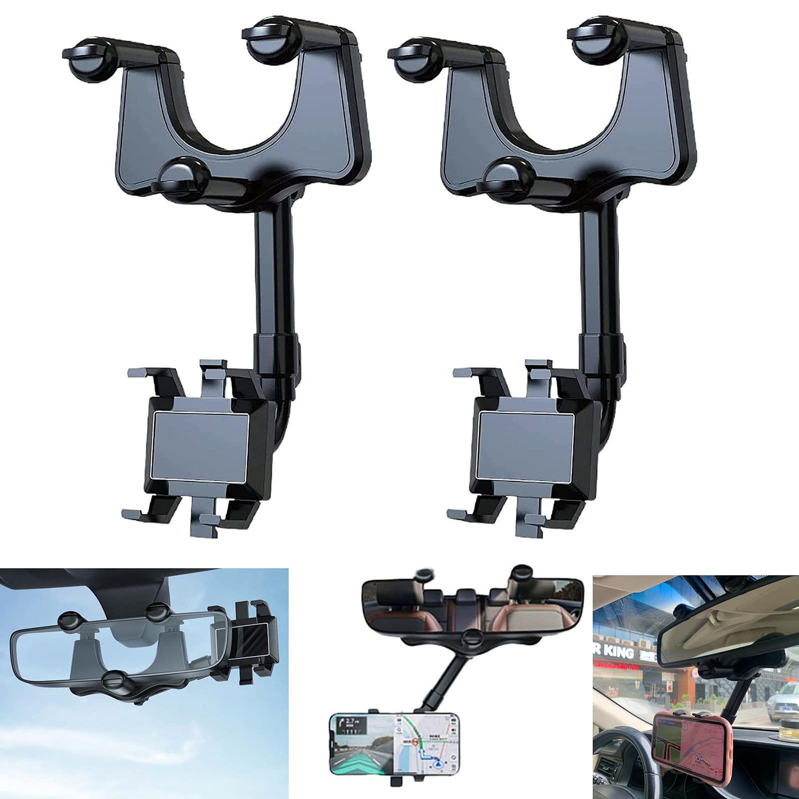 Universal Car Mirror Phone Holder - Rotatable & Hands-Free for Safe Driving