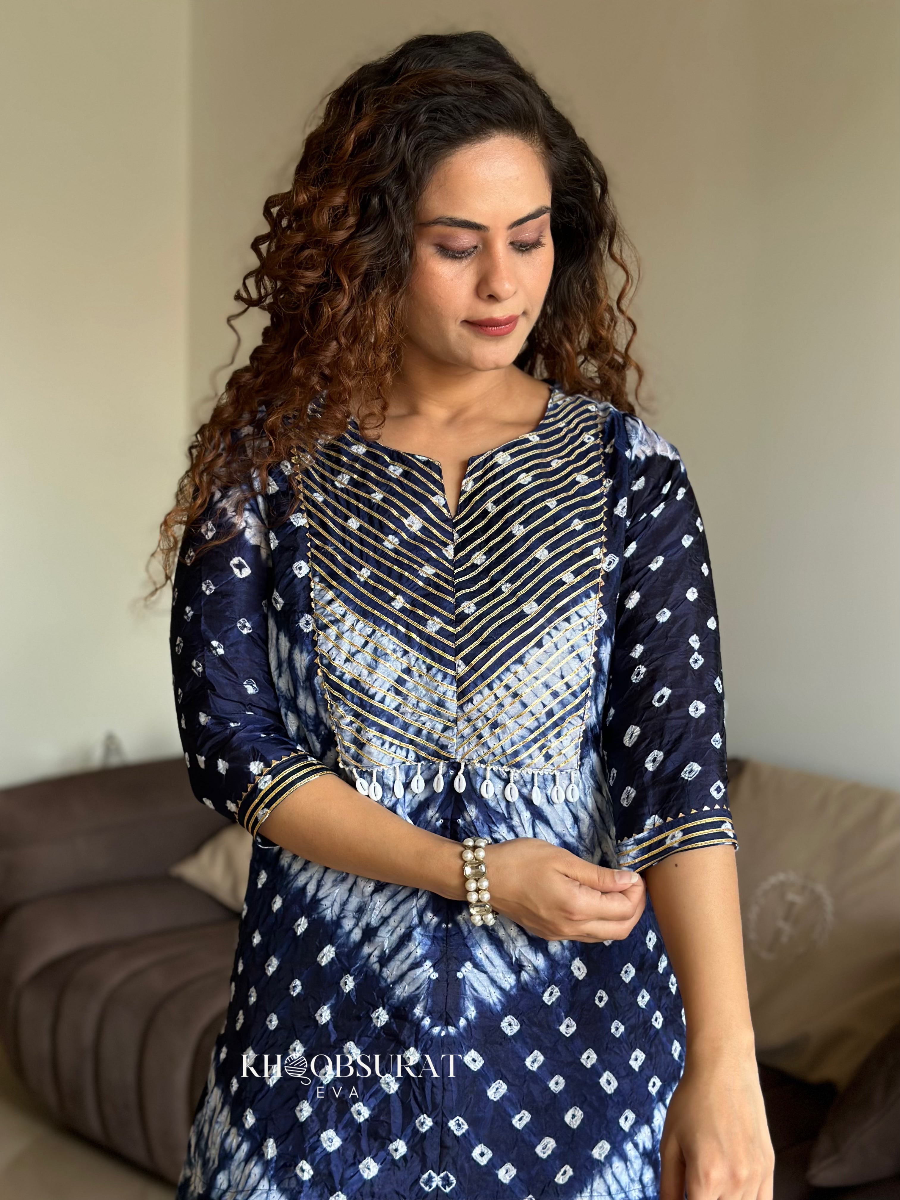 Gota Bandhej Blue Ethnic Coord Set for Women | Traditional Indian Kurti & Dupatta Outfit | Perfect for Festivals, Weddings & Cultural Events