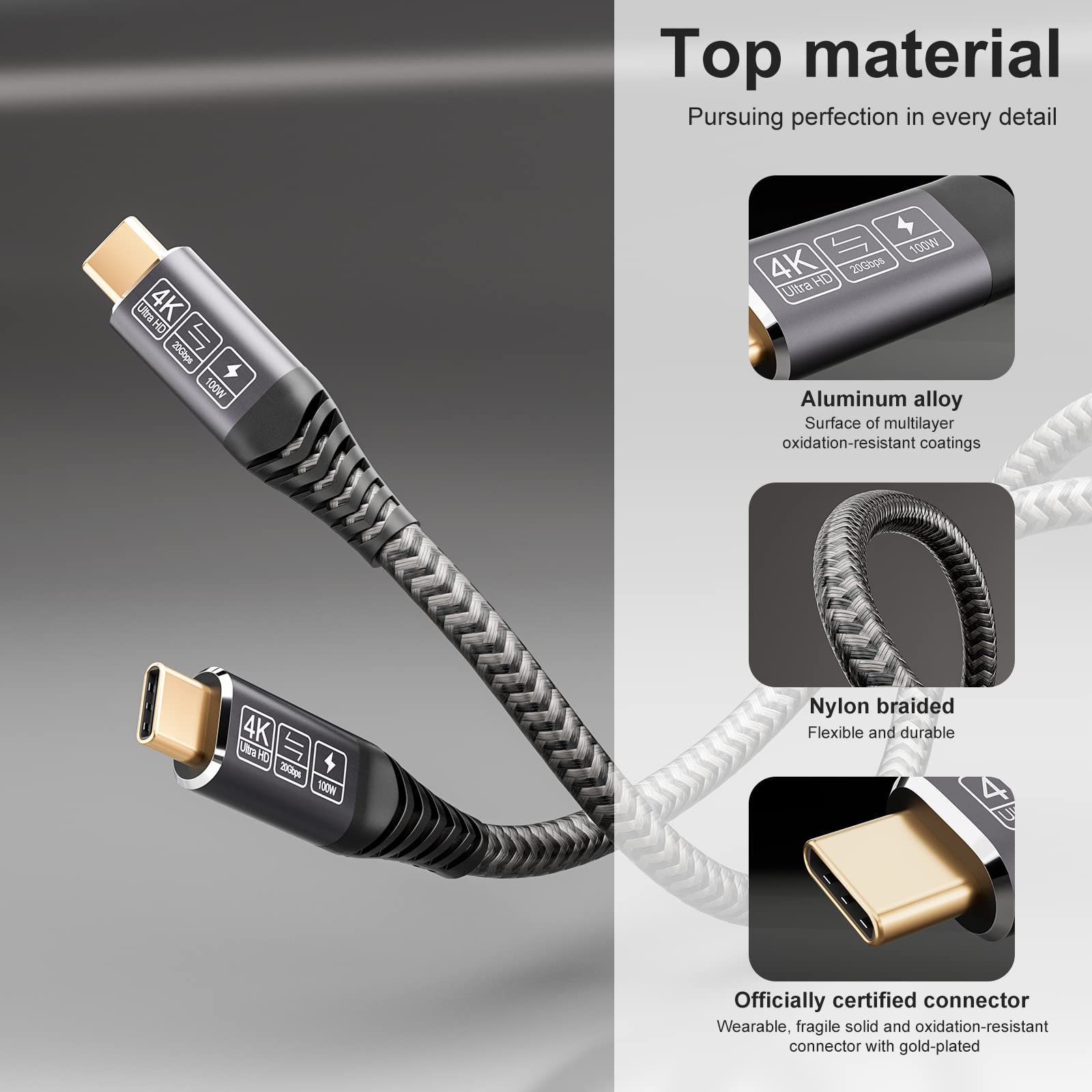 CAKOBLE 10ft USB C to USB C Cable 3.2 Gen 2, 100W Fast Charging & 4K@60Hz Video Transmission, Compatible with MacBook Pro, Samsung Galaxy, Huawei - Perfect for Home, Office & Travel Charging