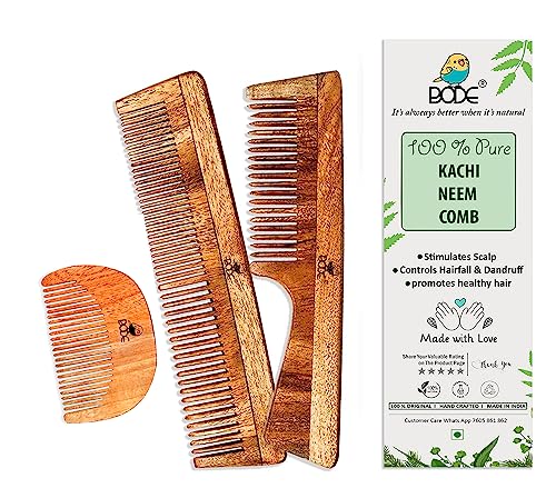 Kacchi Neem Wooden Comb for Hair Growth & Dandruff Control - Oil Treated Anti-Frizz Comb for Men & Women - Perfect for Daily Hair Care & Scalp Massage