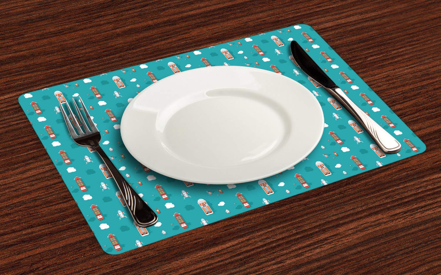 Ambesonne Cruise Ship Place Mats Set of 4 - Waterproof Washable Fabric Dining Table Mats with Nautical Yacht & Boat Travel Design, Standard Size Multicolor - Perfect for Cruise Themed Parties, Beach House Decor & Kitchen Table Settings