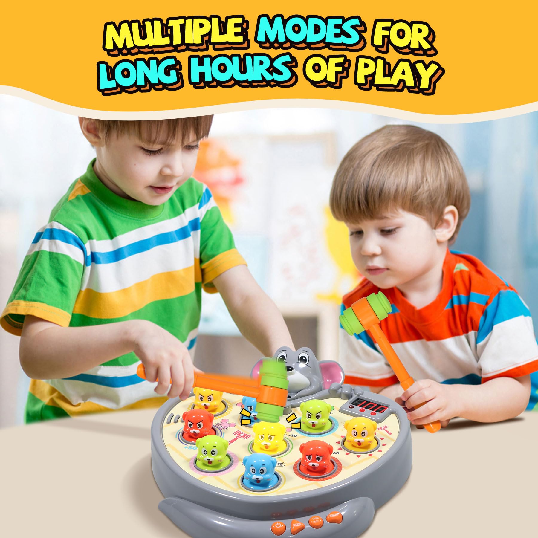 **Whack a Mole Game for Kids - Interactive Hammer Toy with 5 Game Modes, 9 Music & Light Effects - Educational Toddler Learning Toy for Boys & Girls Ages 3+ - Perfect Birthday Gift for Preschoolers (Great for Indoor Play & Early Childhood Development)**