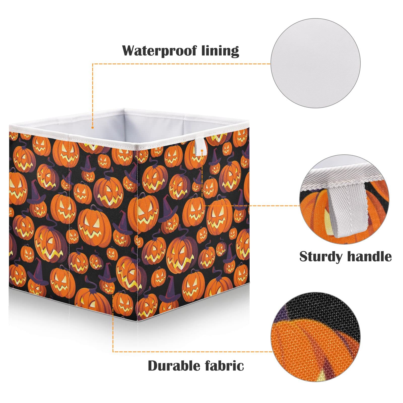 DOMIKING Halloween Pumpkin Storage Bins - Foldable Fabric Organizer Box with Handle for Closet & Bedroom (11 Inch) - Perfect for Seasonal Decor & Home Organization