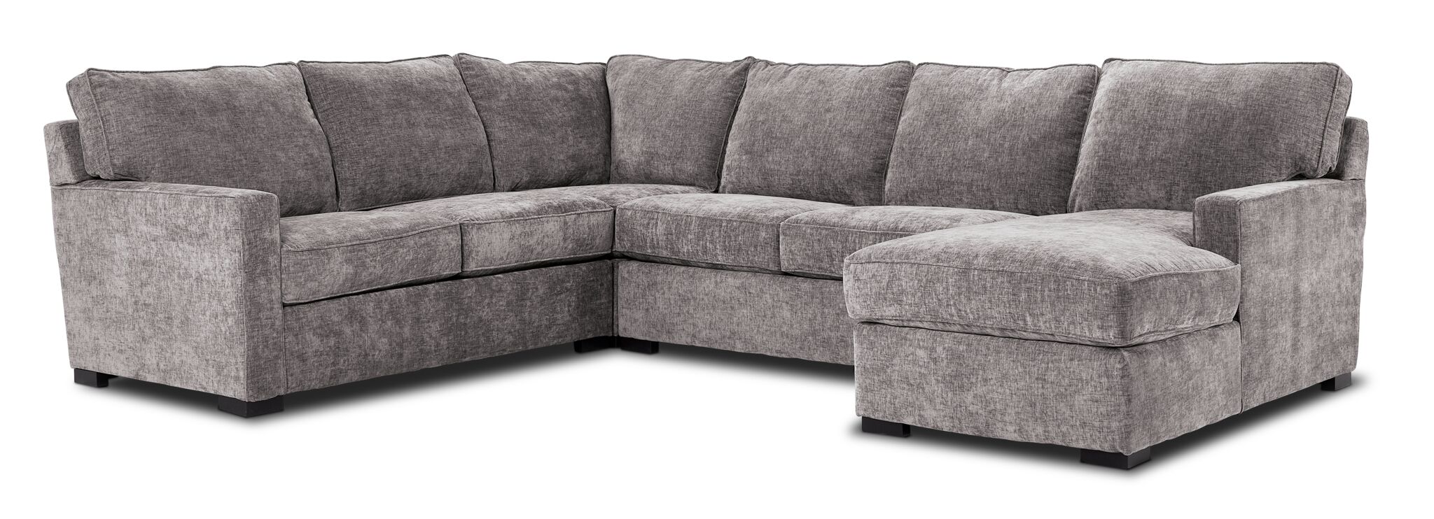Charlotte 4-Piece Sectional Sofa with Right-Facing Chaise in Smoke Gray - Modern Living Room Furniture for Small Spaces & Family Gatherings