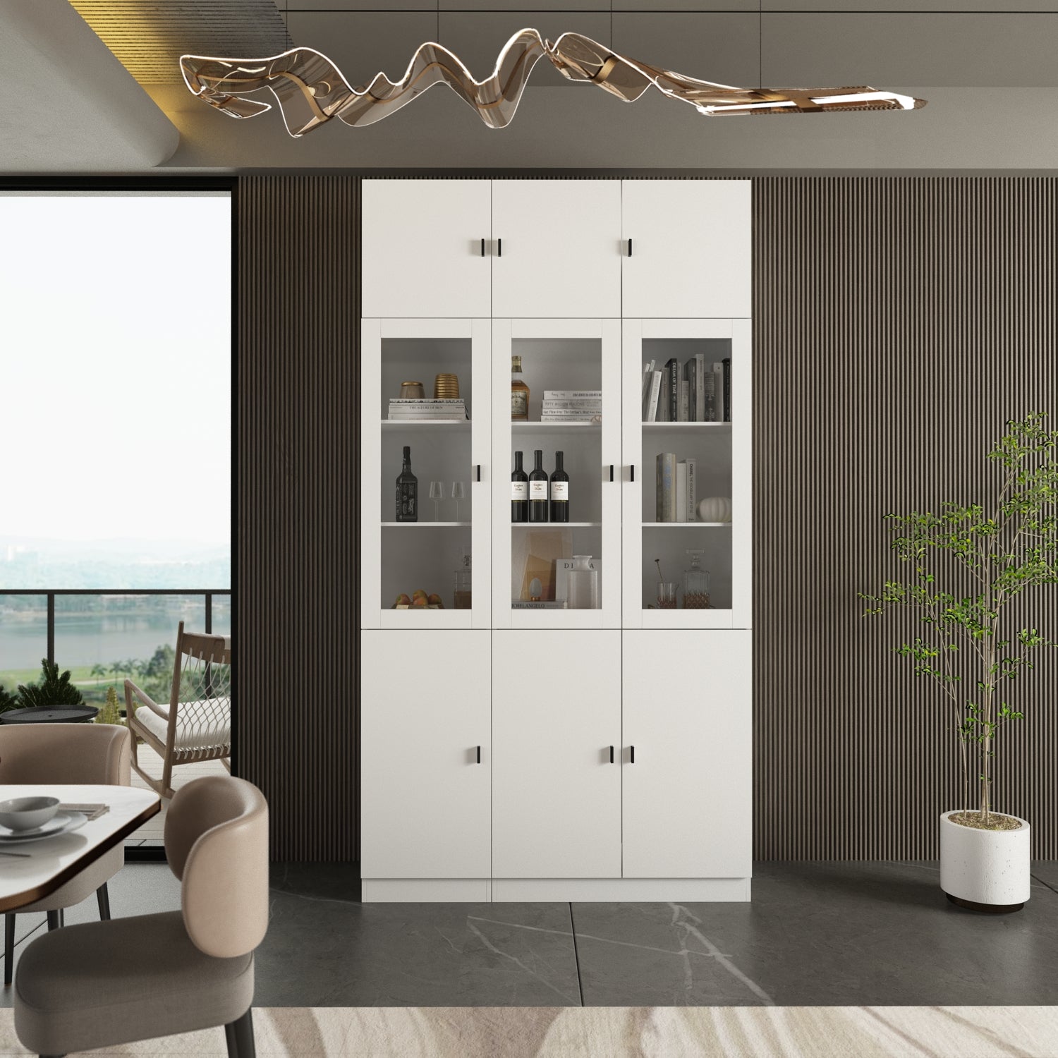 Modern Wood Sideboard Buffet Cabinet with Hutch & Hooks - Stylish Kitchen Storage for Dining Room, Living Room & Entryway Organization