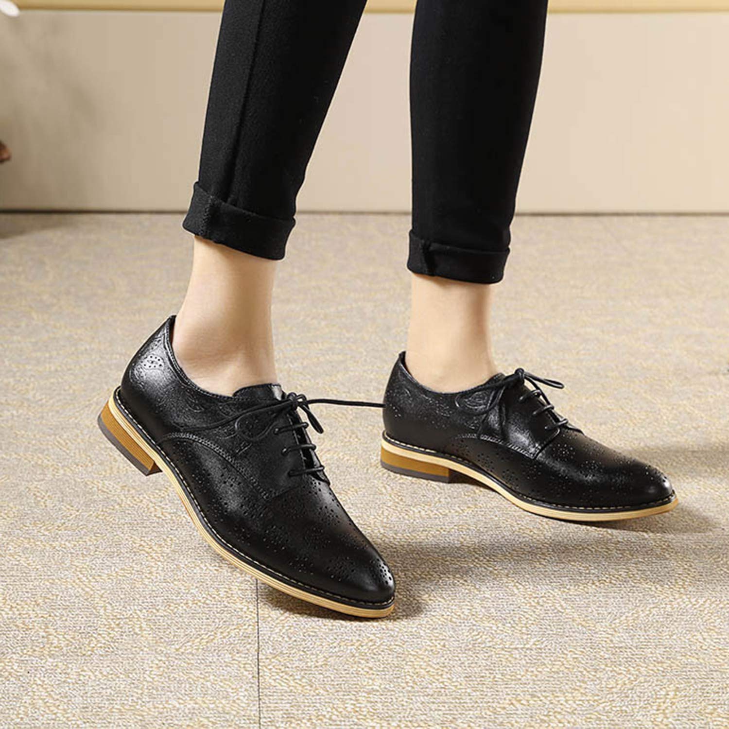 Women's Printed Oxford Brogue Derby Shoes - Lace-Up Leather Wingtip Shoes for Women - Stylish & Comfortable for Office, Casual & Formal Wear