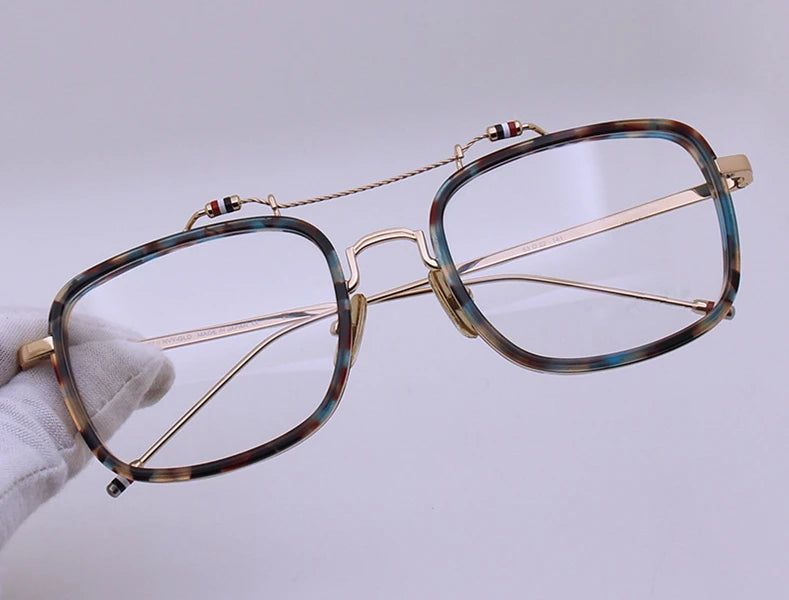 Black Unisex Square Double Bridge Acetate Eyeglasses Frame - Lightweight Alloy & Acetate Design for Men & Women - Perfect for Reading, Work, and Fashion Accessories (Model TBS816)