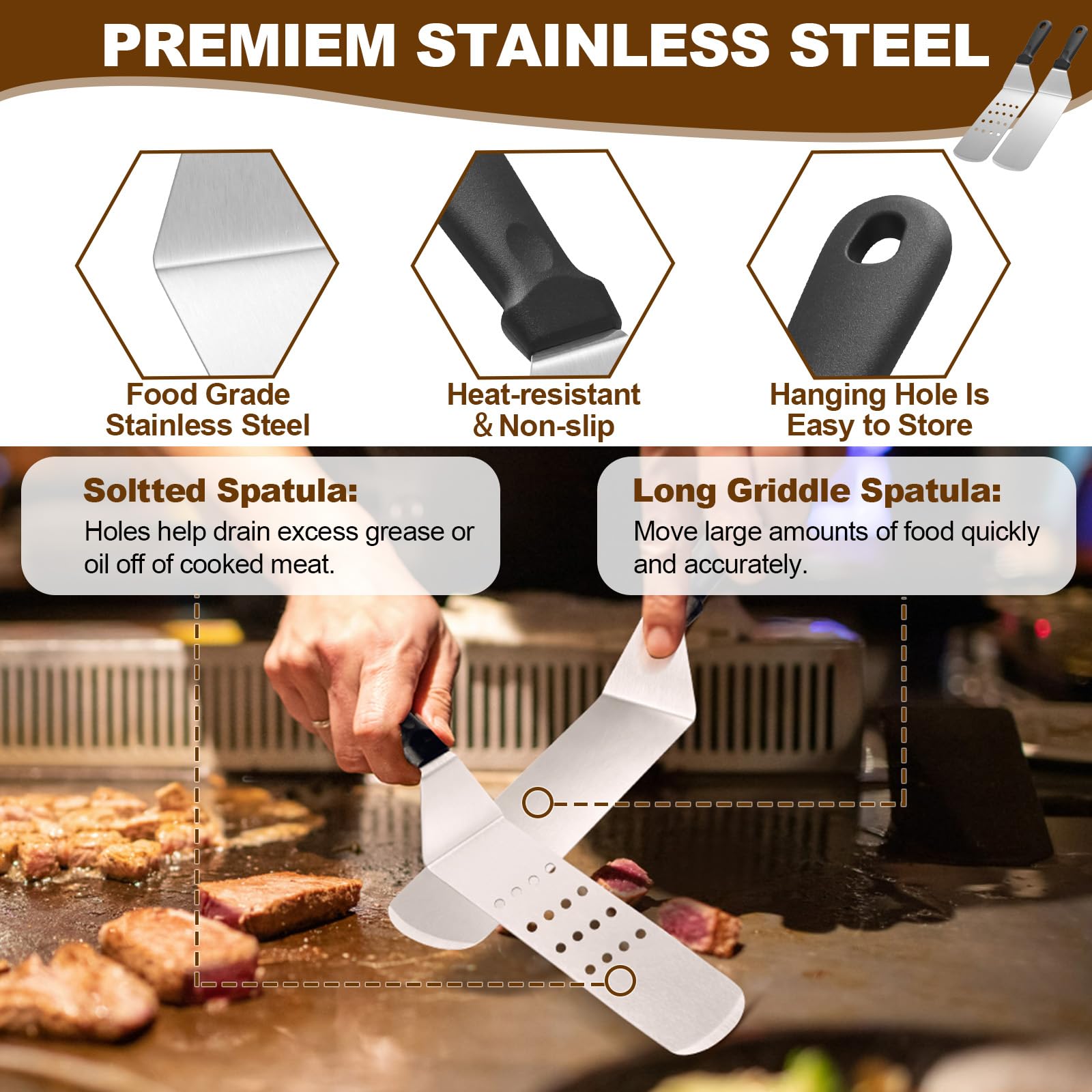 14-Piece Griddle Accessories Kit for Blackstone & Camp Chef - Heavy Duty Grill Spatula Set with XL Scrapers & Tools - Perfect for Outdoor Cooking, Backyard BBQs & Camping Trips