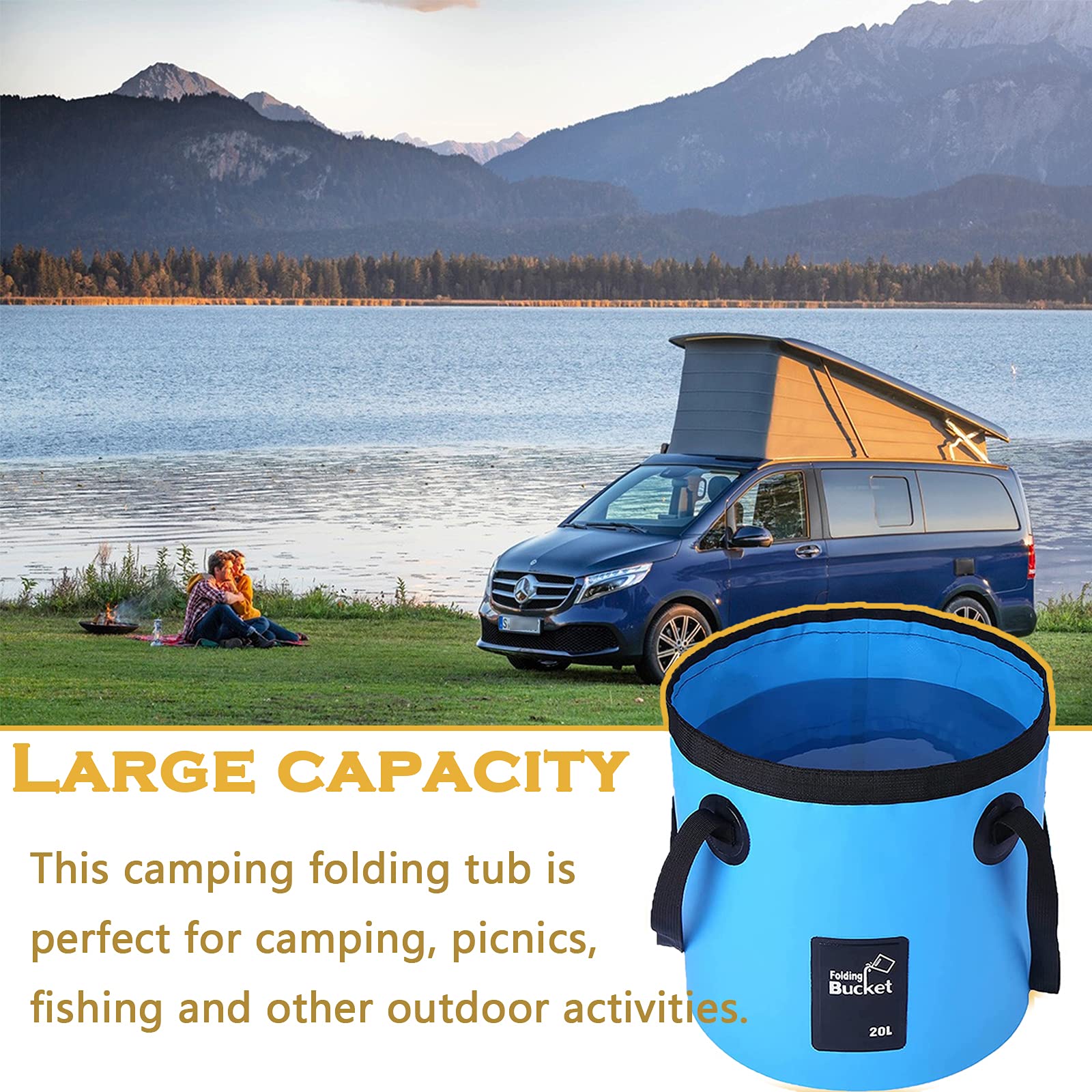 Collapsible Bucket for Camping, Fishing & Outdoor - Portable Folding Water Storage Tank & Wash Basin - Lightweight & Durable (Blue) - Perfect for Hiking, Travel, Emergency Water Storage & Outdoor Activities