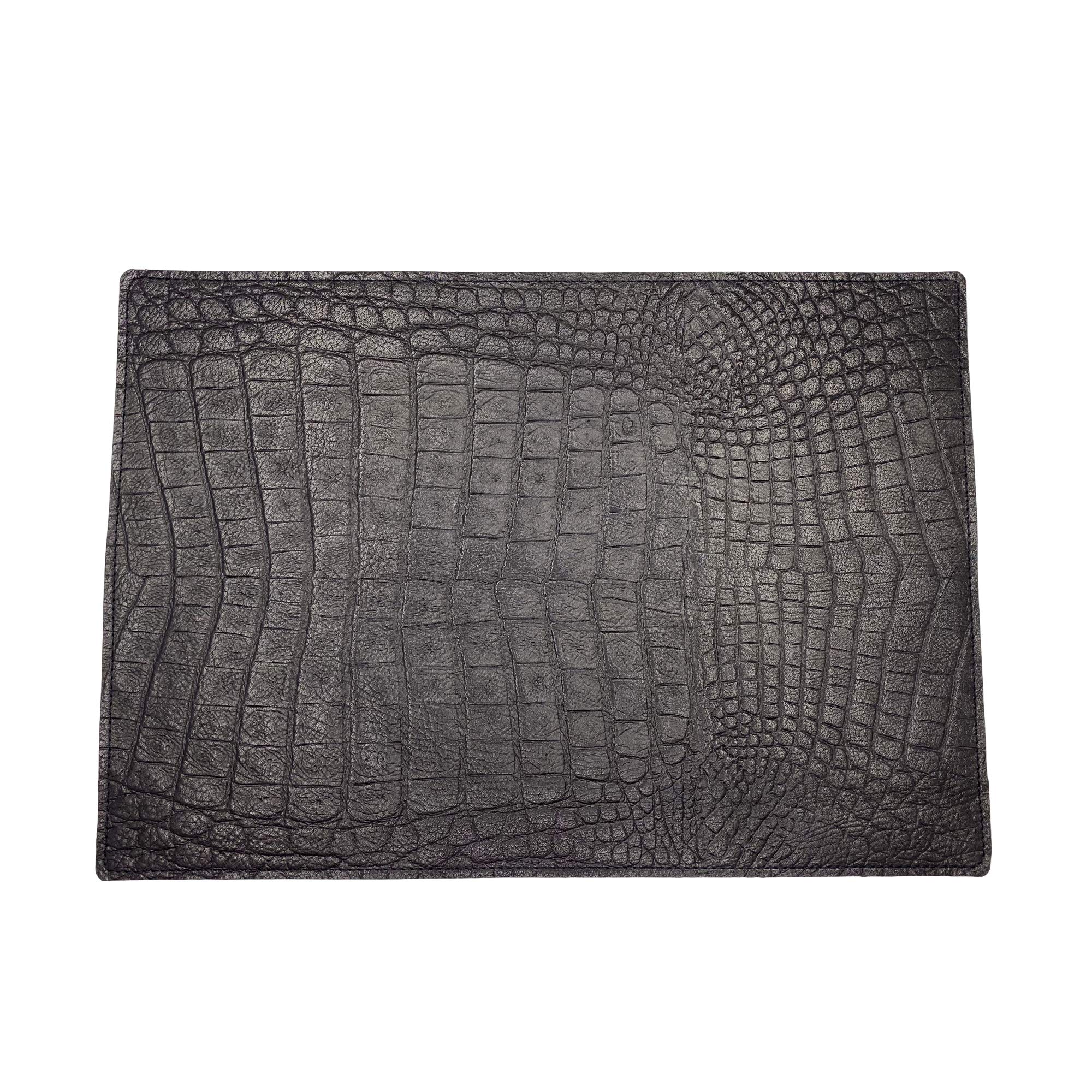 Premium Genuine Leather Placemats & Coasters Set - 6-Pack Crocodile Embossed Table Mats (17