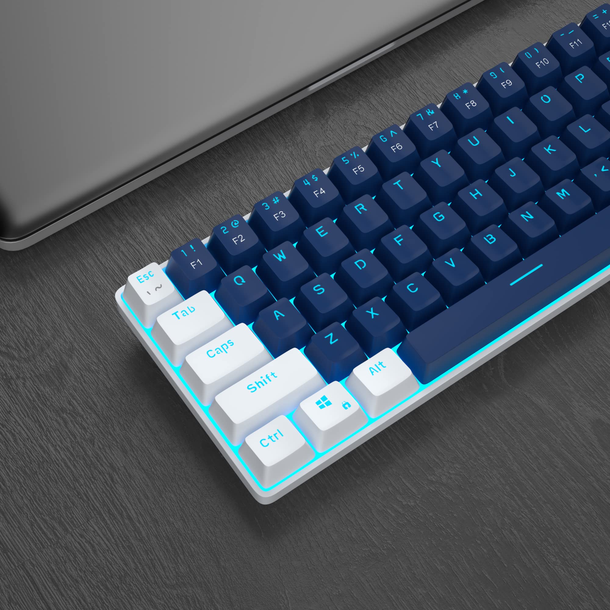 60% Gaming Mechanical Keyboard with Blue Switches - Compact 68-Key Wired Keyboard for PC, Mac, Windows Laptop & Xbox - Blue Backlit Minimalist Design (White & Blue) | Perfect for Office Work, Gaming & Typing