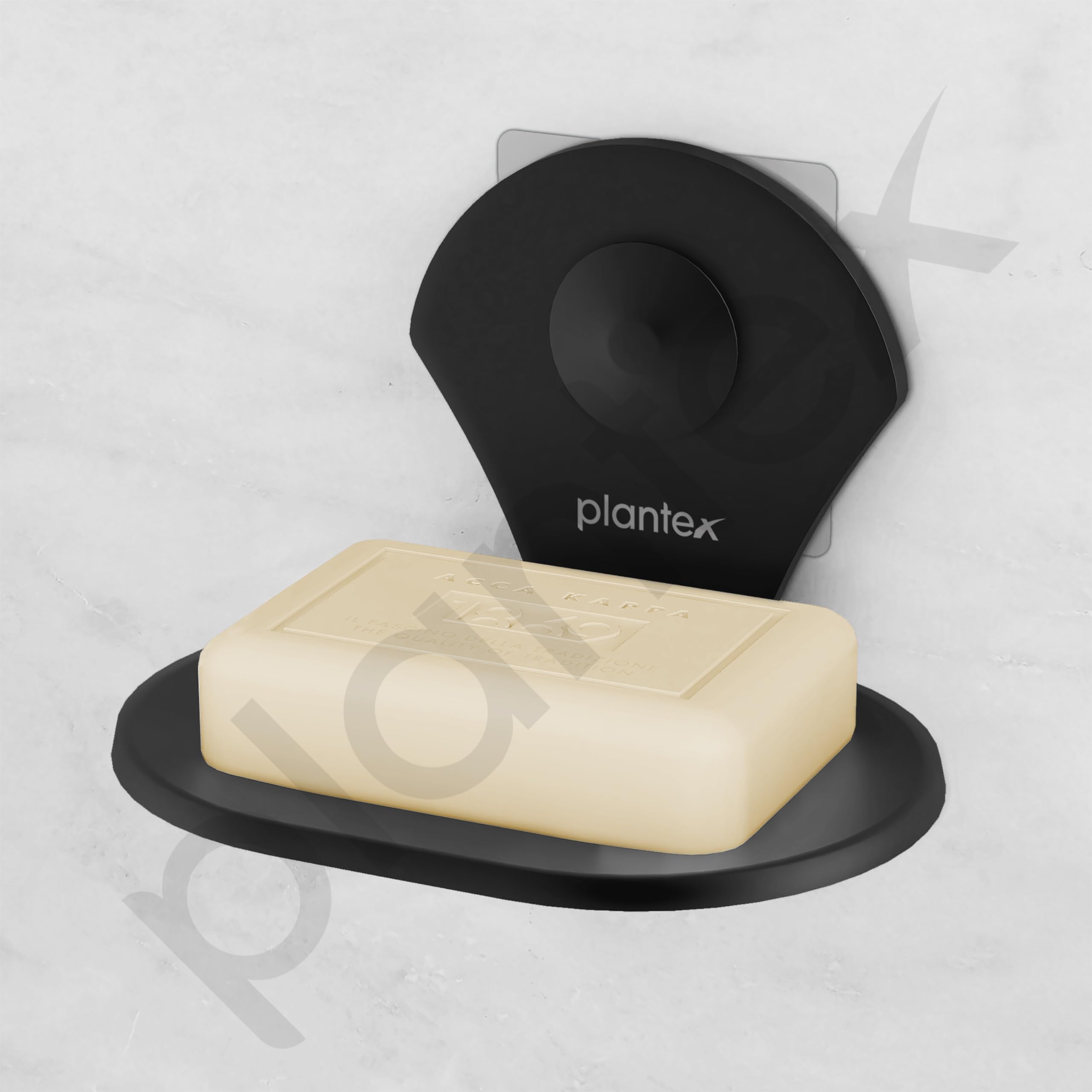 Plantex Royal Self-Adhesive Stainless Steel Soap Dish - Rustproof Bathroom Soap Holder with Strong Adhesive, Powder Coated Black for Shower, Kitchen Sink & Vanity Organizer