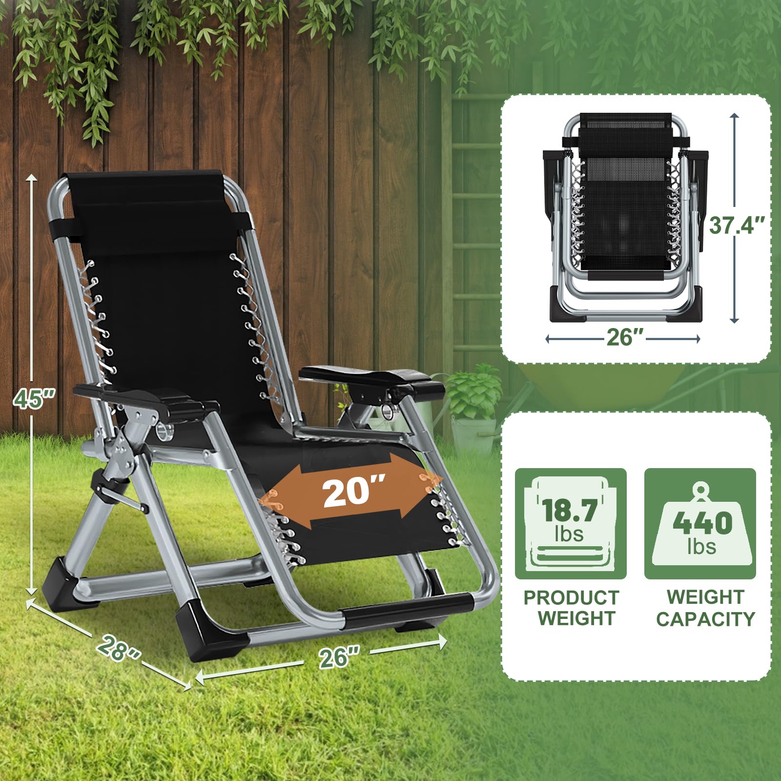 Barbella Zero Gravity Reclining Lounge Chair - Adjustable Folding Patio Chair with Removable Cushion, Headrest & Cup Holder - Perfect for Backyard, Poolside, Beach & Indoor Relaxation