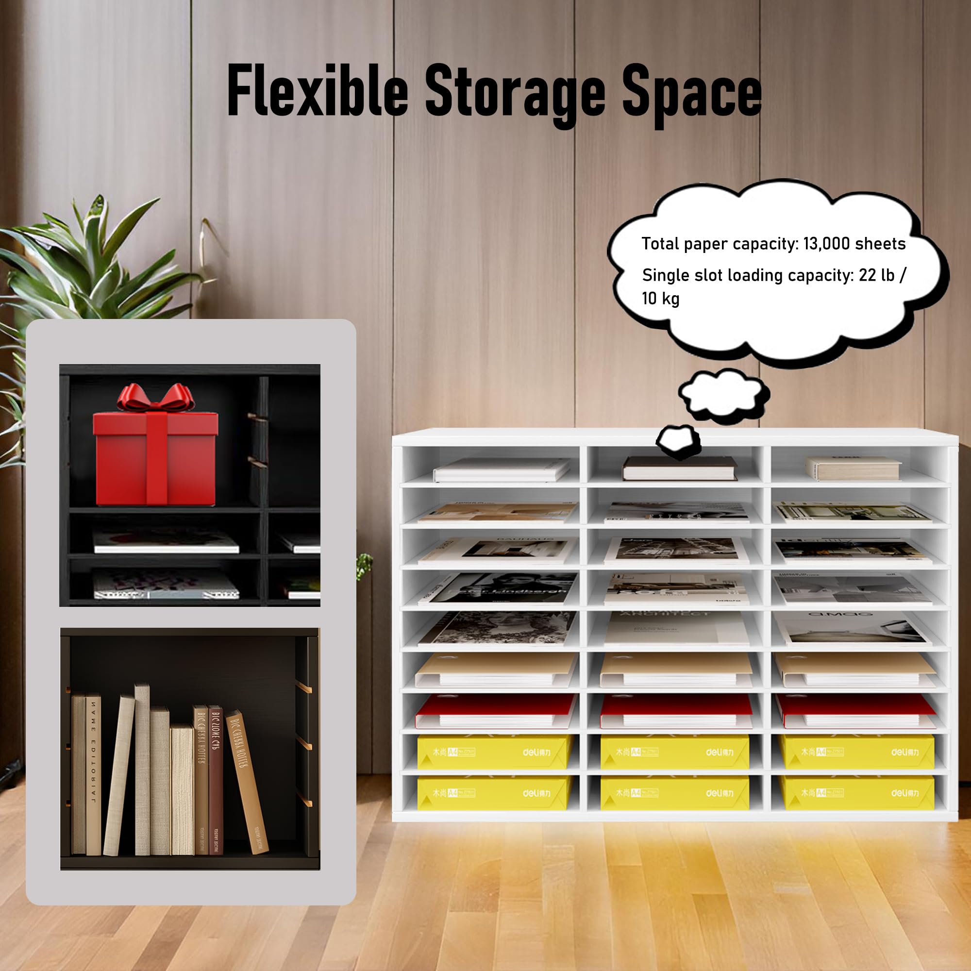 27-Slot Wooden Paper File Organizer for Desk - Large Mail Sorter & Office Supplies Organizer - Perfect for Classroom, Home & Office Workspace (White)