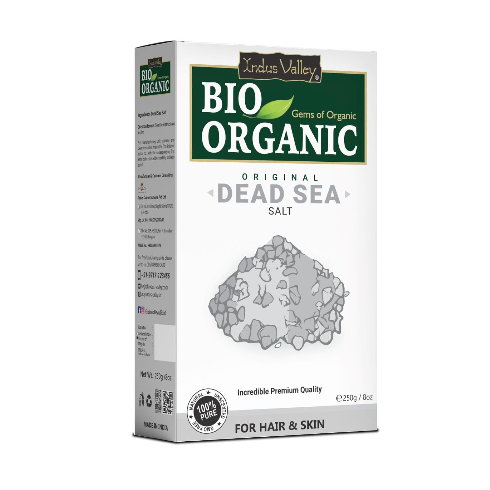 INDUS VALLEY Bio Organic 100% Natural Dead Sea Salt for Skin Healing, Hydration & Exfoliation - 250g - Spa, Bath & Relaxation Therapy