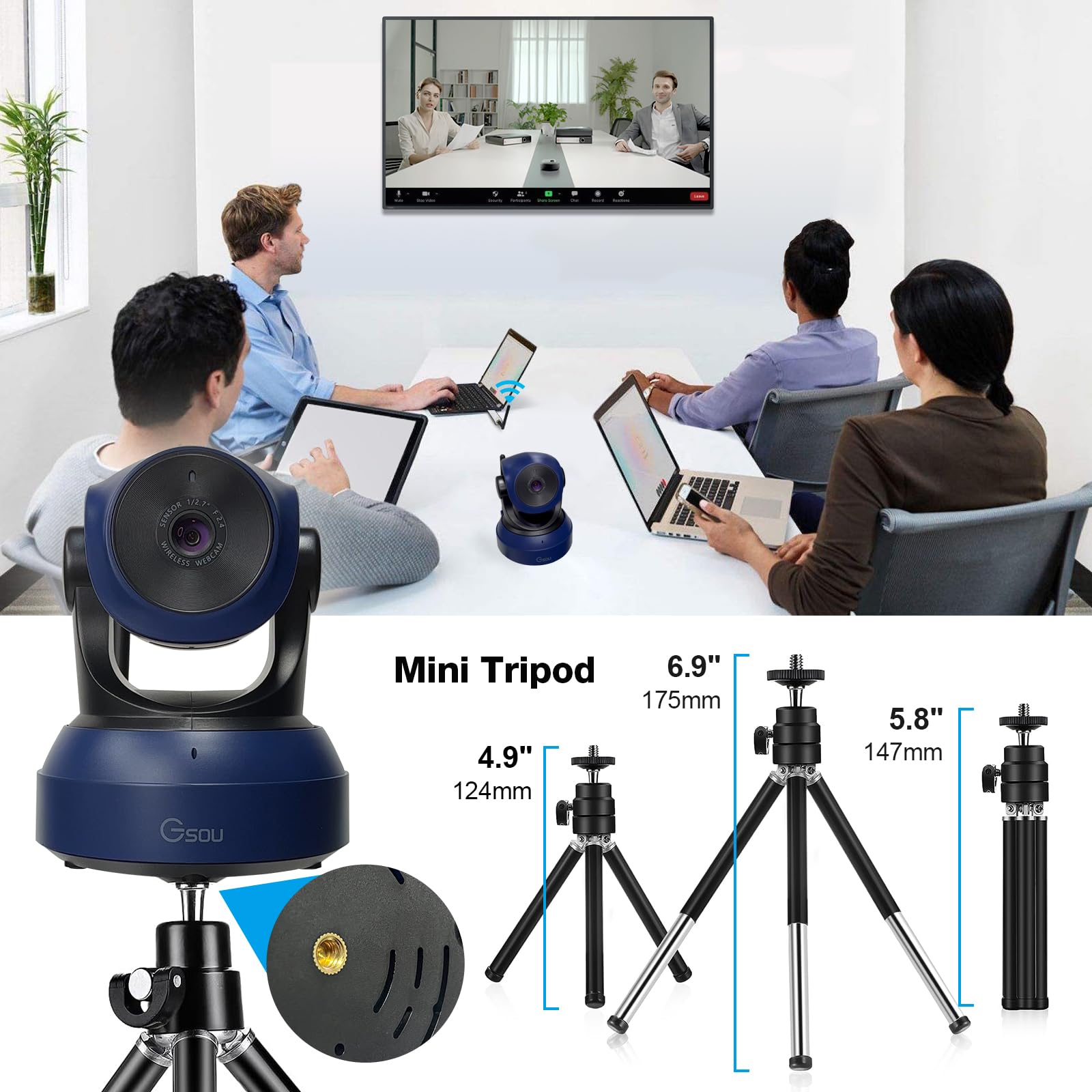 1080P HD Wireless Webcam with Mini Tripod - USB Plug & Play Streaming Camera for Zoom, Skype, OBS - Adjustable Angle Computer Webcam for PC, Mac, Laptop, MacBook - Perfect for Video Conferencing, Live Streaming & Online Classes