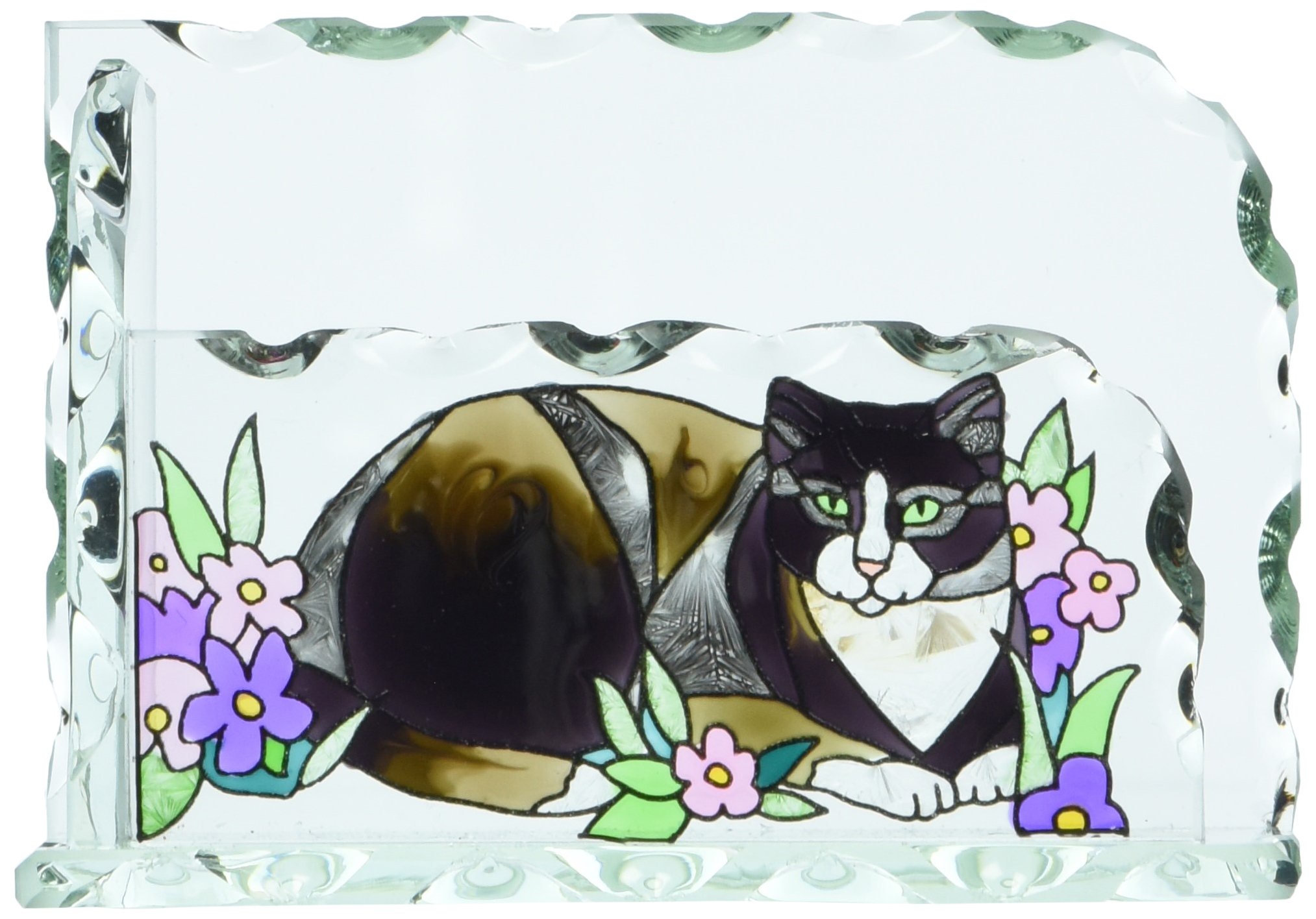 Tiffany Cat Art Glass Business Card Holder - Elegant Office Desk Accessory for Professional Networking & Home Decor