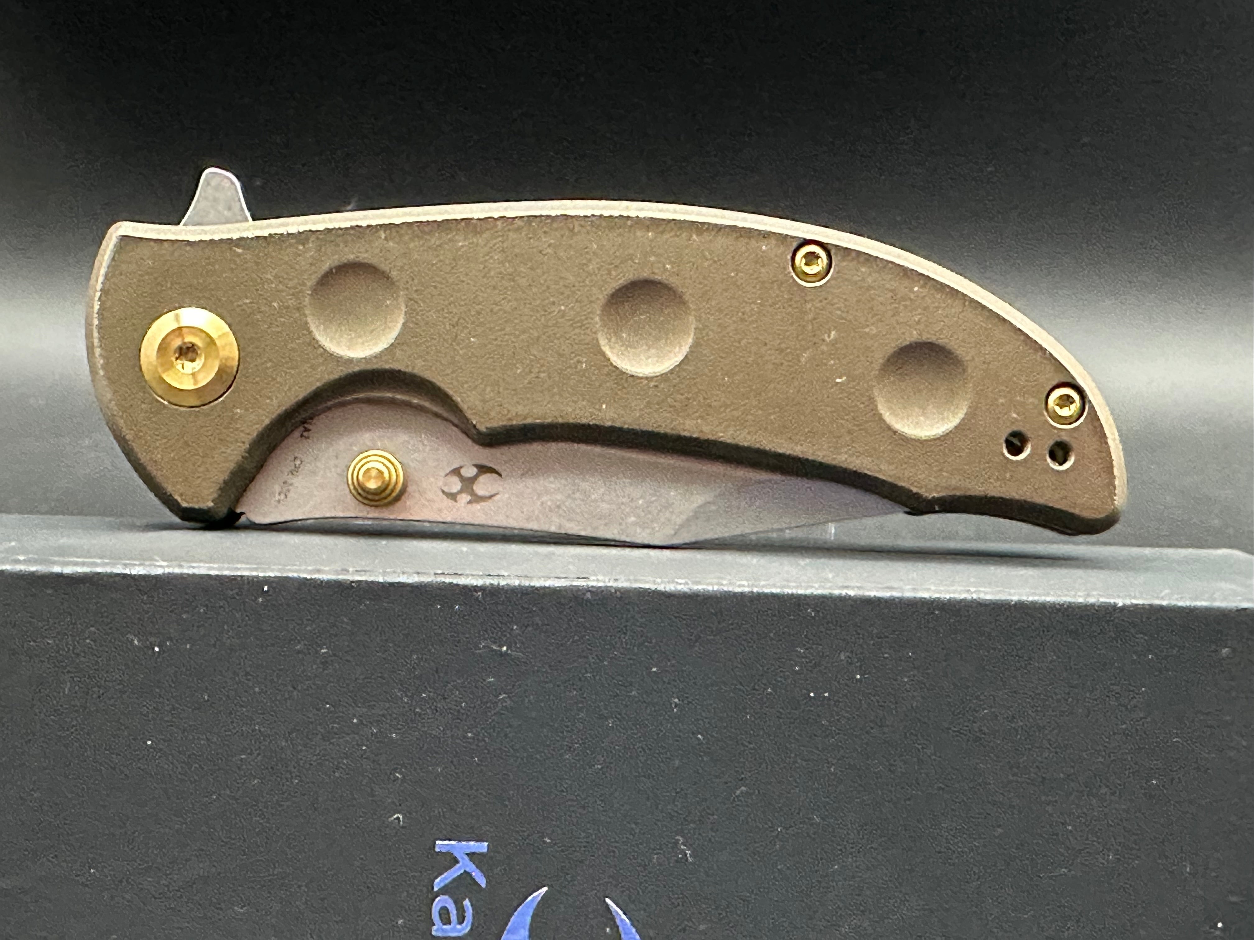 KANSEPT REI Thumb Stub Flipper Knife - Orange Peel Bronze Anodized Titanium Blade - EDC Pocket Knife for Outdoor, Camping & Everyday Carry