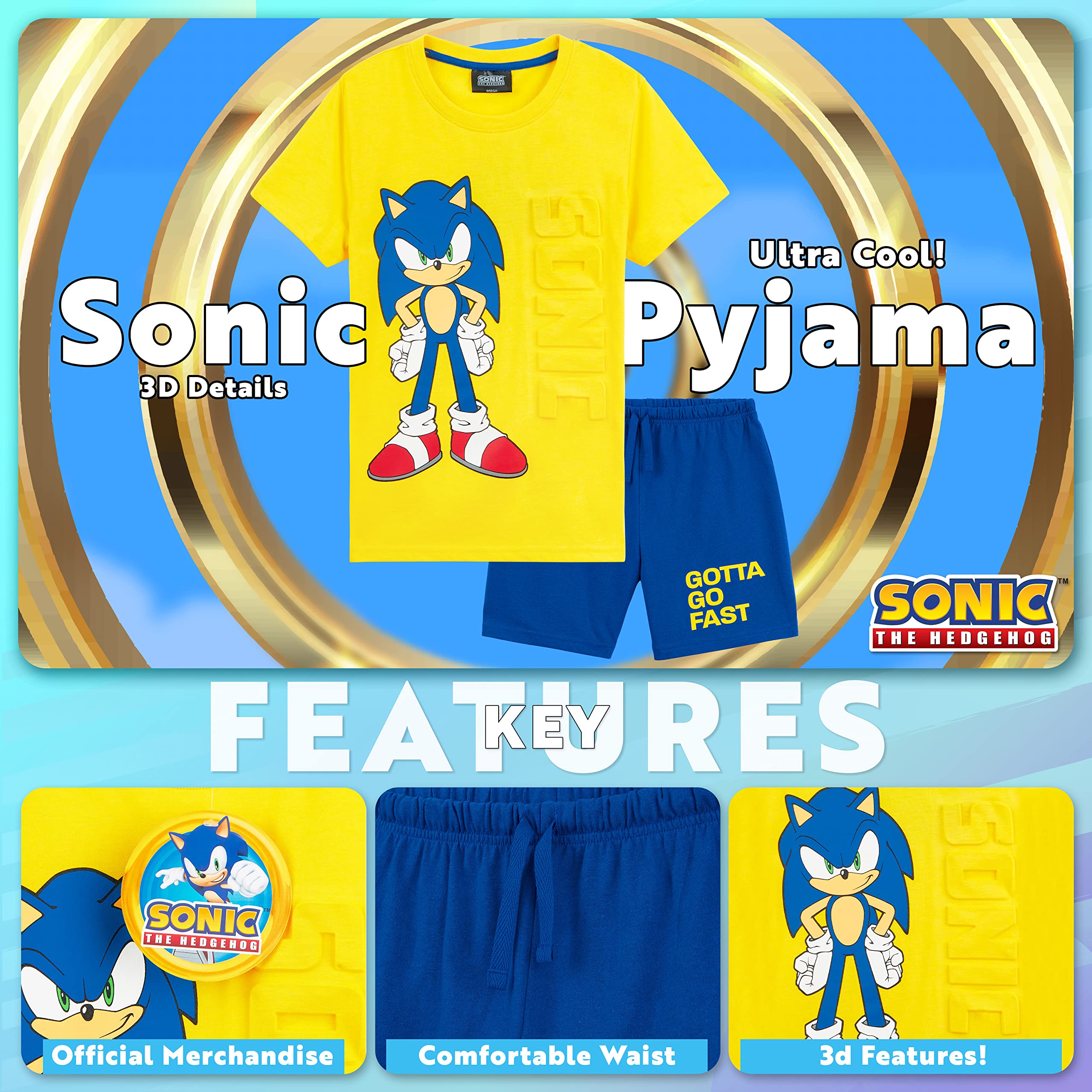 **Sonic the Hedgehog Boys' Pajama Set - Soft & Breathable Summer Nightwear for Kids Ages 4-12 - Short Sleeve PJs for Boys, Lounge Wear & Gamer Gifts - Perfect for Sleepovers, Gaming Nights & Relaxing at Home**