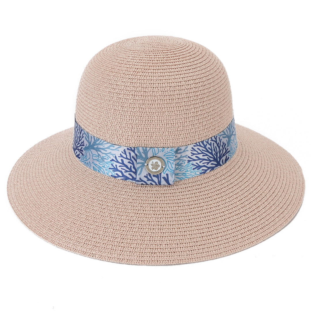 Elegant Orchid Pink Coral Blue Hat for Women - Stylish Sun Hat for Beach, Outdoor, and Summer Fashion