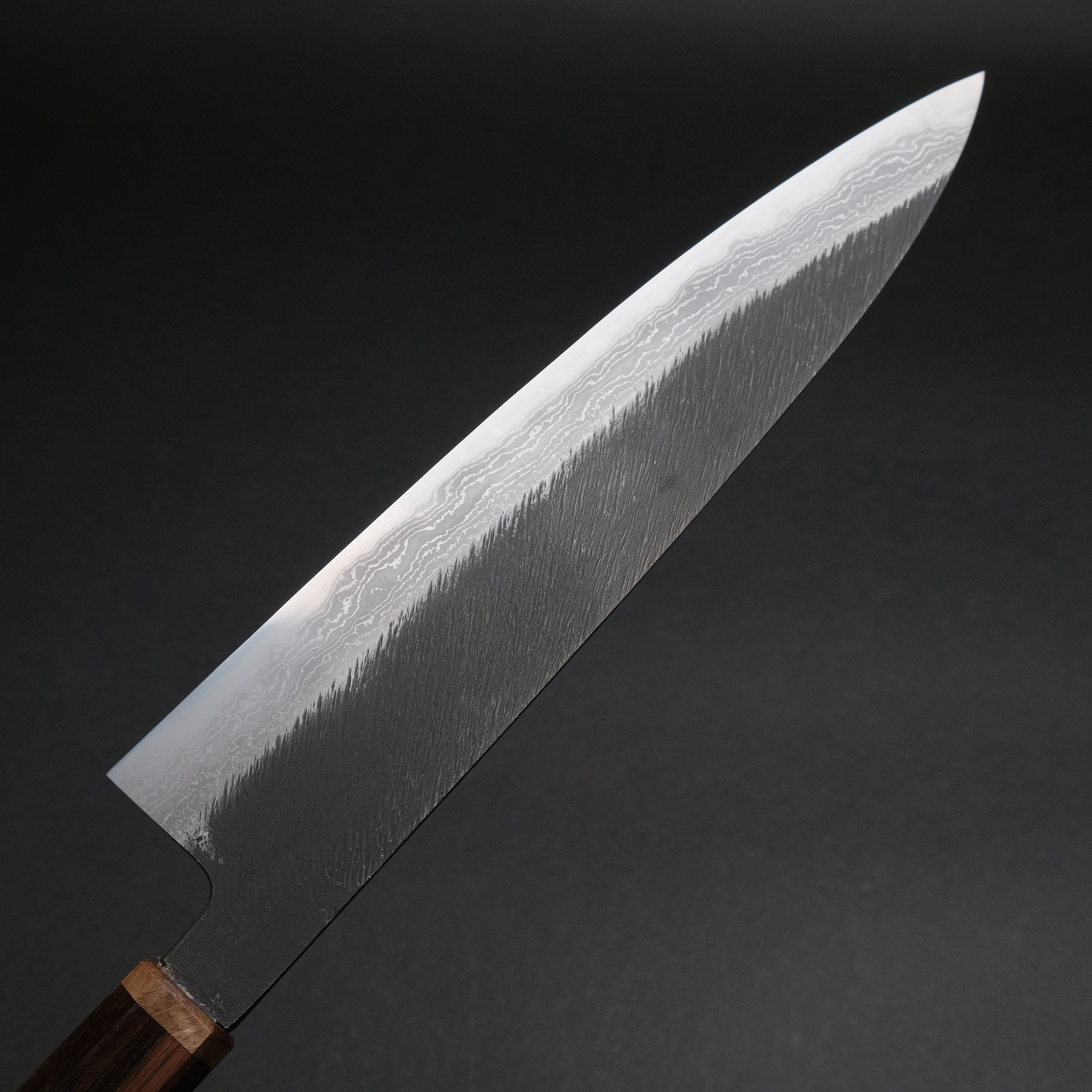 Premium Ajikataya White #2 Matsuba Damascus Gyuto 240mm Chef Knife - Ebony & Stabilized Wood Handle (#08) - Perfect for Sushi, Meat Slicing & Professional Kitchen Use