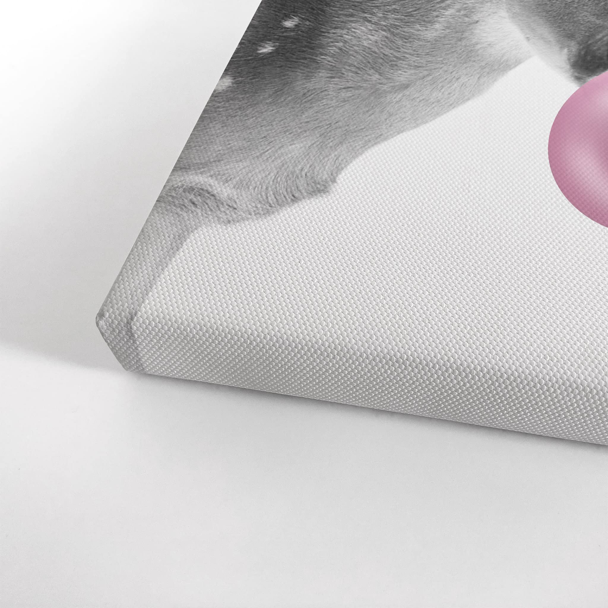 Smile Art Design Baby Deer Animal Decor Bubble Gum Pink Canvas Print - Black and White Wall Art for Nursery, Kids Room Decor - Stretched & Ready to Hang (40x30 inches) - Perfect for Baby Showers, Birthday Gifts & Home Decoration - Made in USA