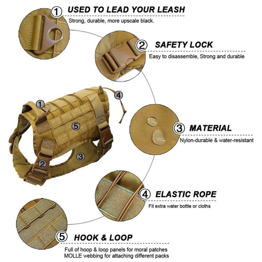 Tactical Dog Harness for Hiking & Training - Military-Grade MOLLE Vest for Medium & Large Dogs | No-Pull Service Dog Vest with Backpack, Pouch Attachments & Water Bottle Holder | Perfect for Outdoor Adventures, Camping & Working Dogs