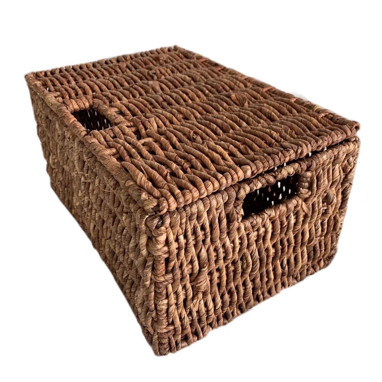 Natural Woven Grass Storage Baskets with Lids - Set of 2, Brown Rectangular Bins for Home Organization | Perfect for Living Room, Bedroom & Bathroom Storage