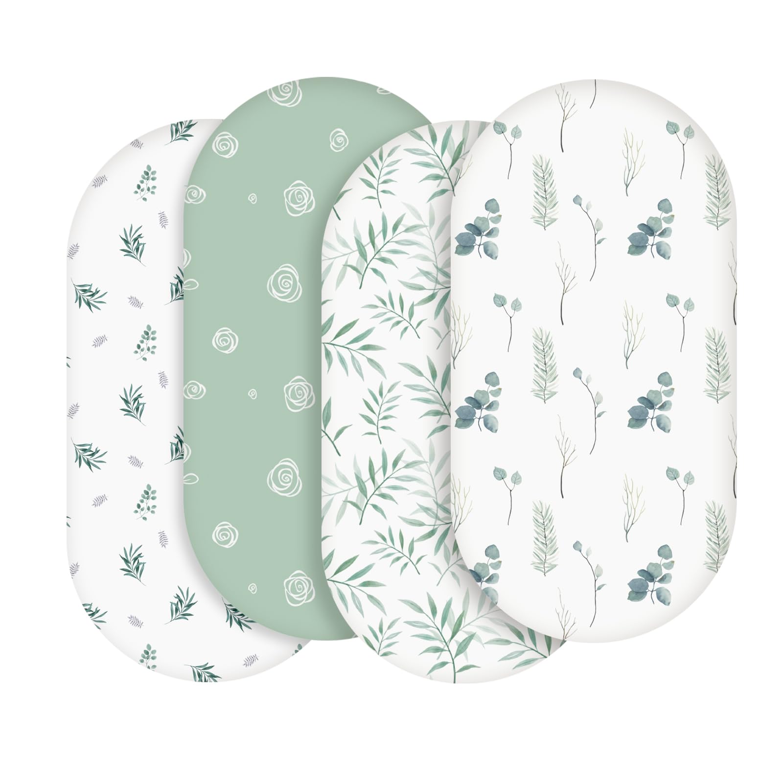 Soft Bassinet Sheets for Baby Boy & Girl - 4 Pack Neutral Crib Sheets Fits Rectangle, Round, Oval & Hourglass Mattress - Breathable Cotton Bassinet Pad Covers for Nursery, Travel & Co-Sleeping
