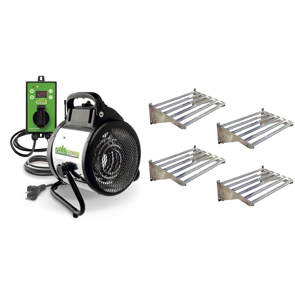 Bio Green PAL 2.0/USDT Palma Greenhouse Heater with Digital Thermostat & Palram Heavy Duty Greenhouse Shelf Kit (4 Pack) - Perfect for Winter Plant Protection & Indoor Gardening