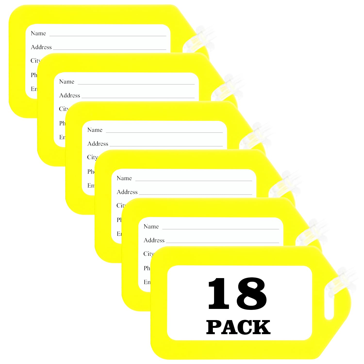 **18-Pack Bright Yellow Luggage Tags for Suitcases & Bags - Durable Travel Name Tags for Kids & Adults - Perfect for Airports, Cruises & Vacations by Sodsay**