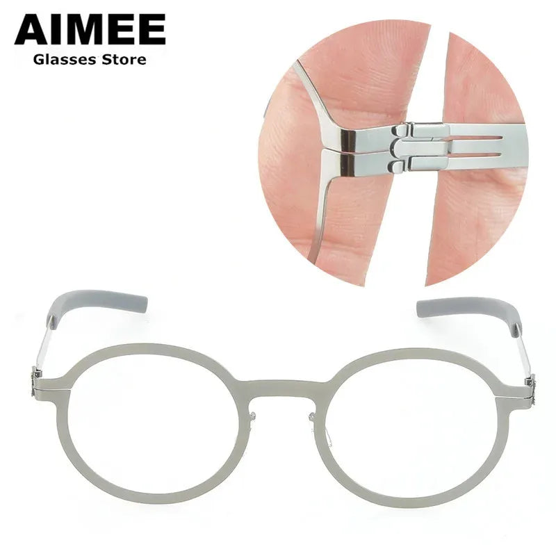 Aimee Women's Full Rim Round Screwless Stainless Steel Eyeglasses Frame 61002 - Lightweight & Durable for Office, Reading & Fashion Accessories