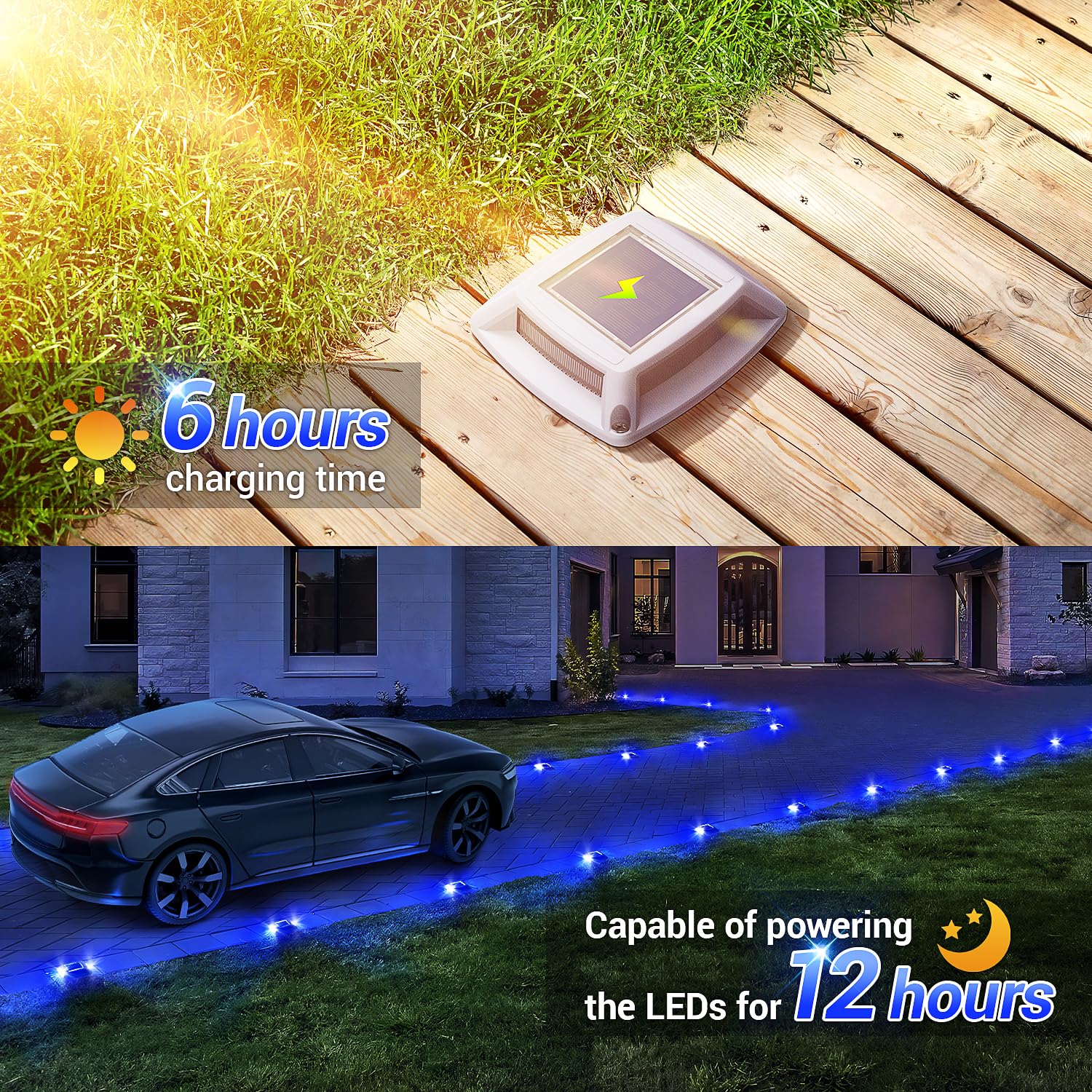 16 Pack Solar Driveway Lights - IP68 Waterproof Solar Powered LED Dock Lights for Driveway, Pathway, Walkway, Sidewalk, Garden, Yard, Stairs & Marine Use (Blue) - Perfect for Outdoor Landscape Lighting & Nighttime Safety
