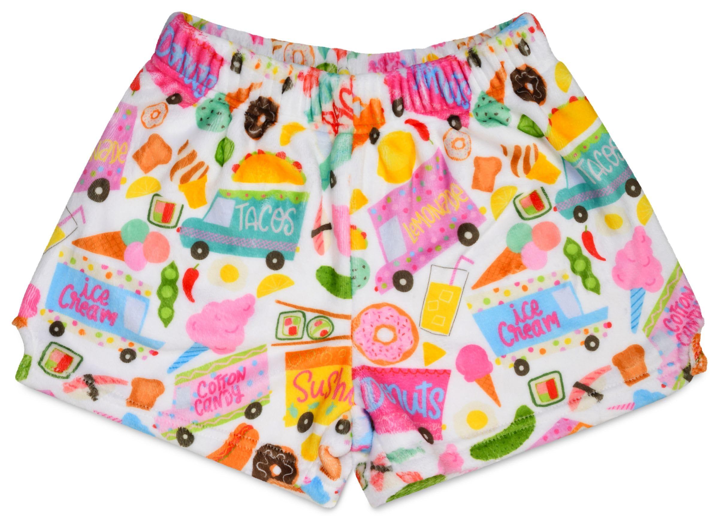 iScream Big Girls Silky Soft Plush Fleece Shorts - Snacks & Sweets Print Collection | Cute Lounge Pajama Shorts for Sleepovers & Cozy Nights