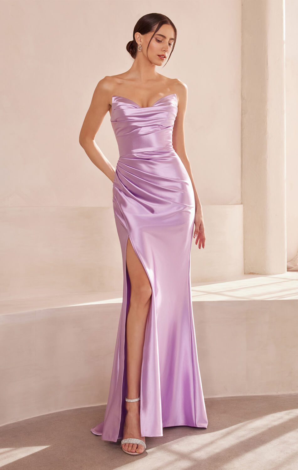 Micah Maxi Dress - Strapless Satin Formal Gown with Elegant Gathered Detail for Prom, Wedding & Evening Events