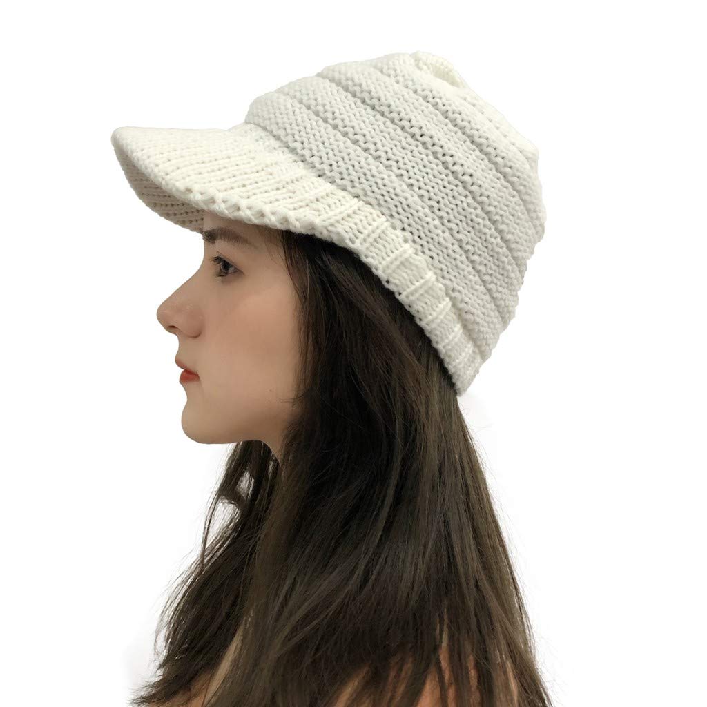 Stylish Unisex Fedora Hat for Men & Women - Solid Stitch Crochet Knit Beanie with Peaked Brim in White - Perfect for Outdoor Activities, Winter Fashion & Casual Wear