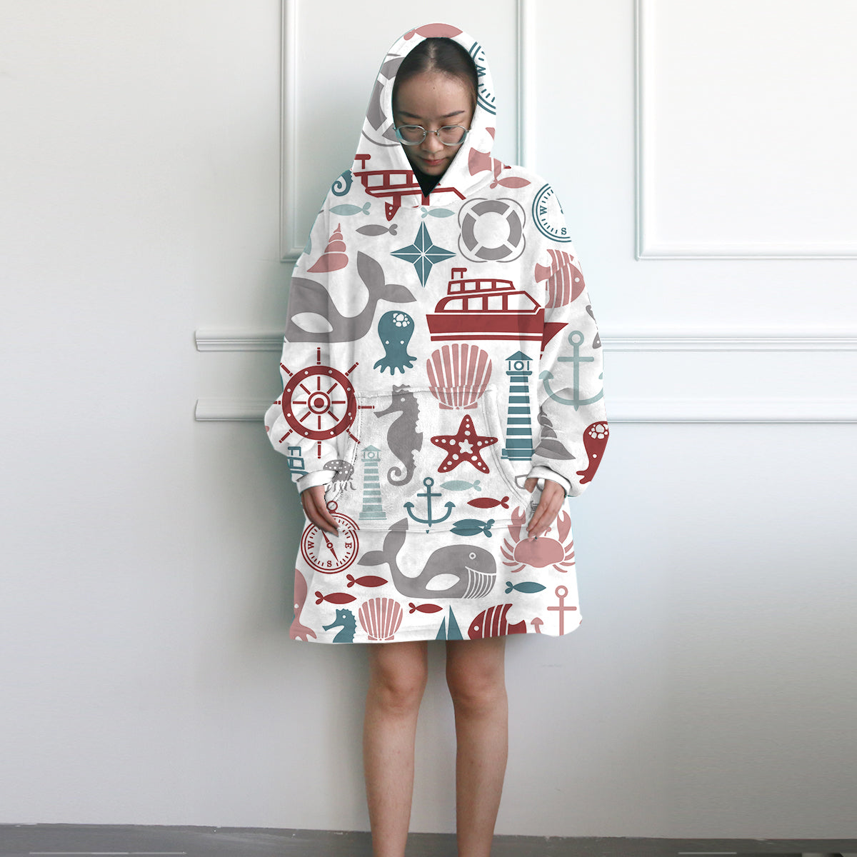 Nautilus Wearable Blanket Hoodie - Soft Fleece Sherpa Lined for Men & Women - Cozy Lounge Wear for Home, Camping & Outdoor Activities