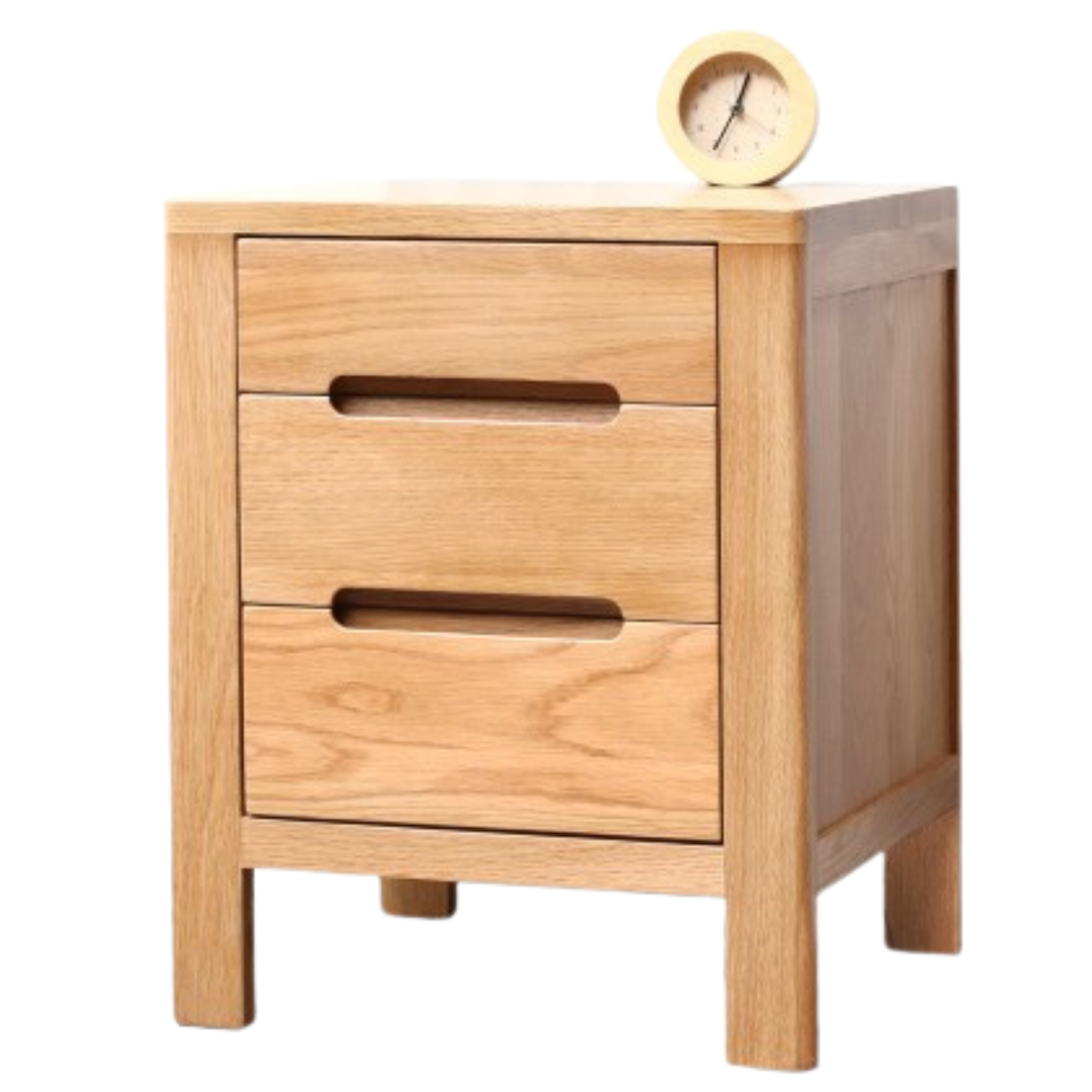 Solid Oak Wood Nightstand with 3 Drawers - Bedside Table for Bedroom, Living Room, or Office Storage