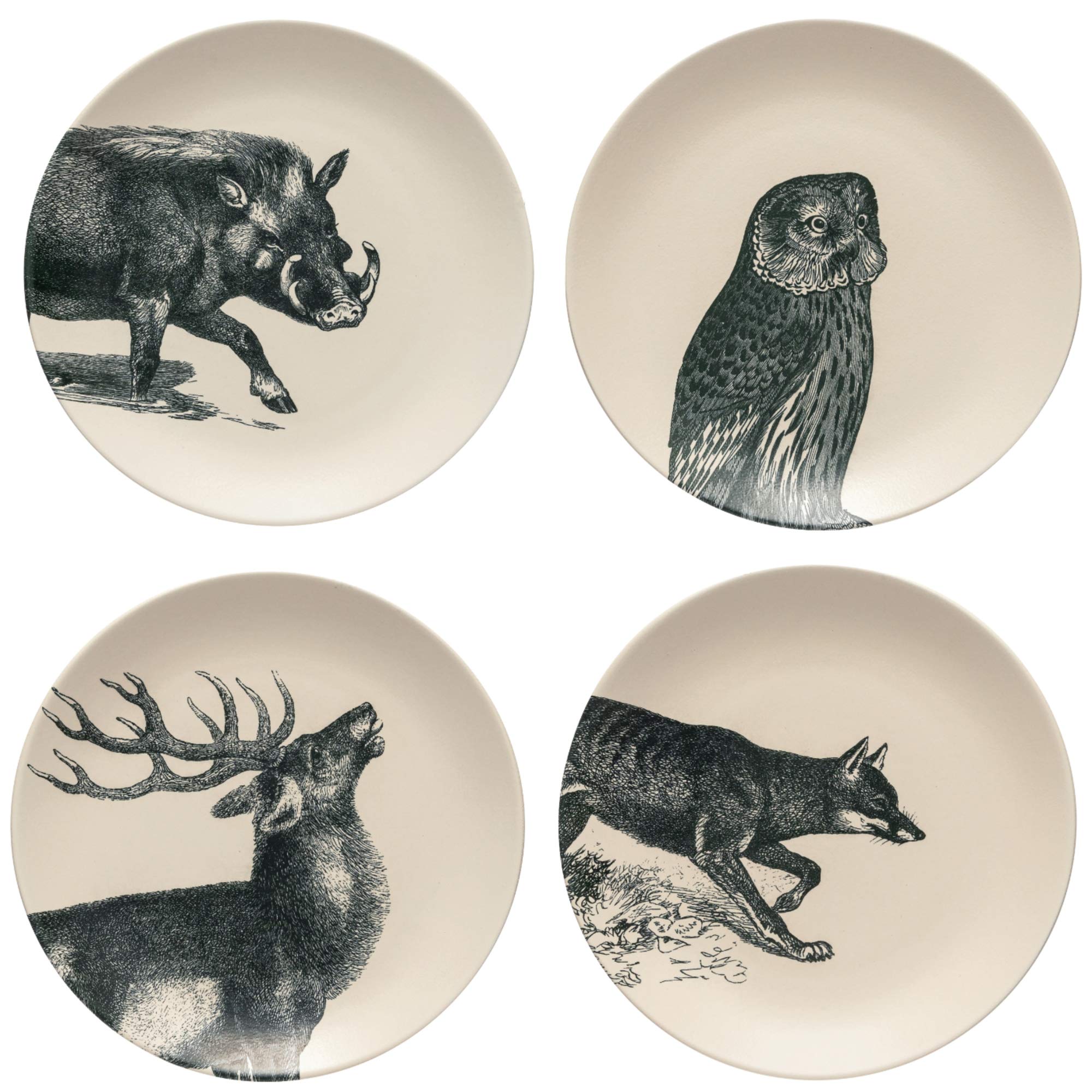 Costa Nova Elements Collection Stoneware Dinnerware Set - 4 Salad & Dessert Plates with Fauna Design, 8 Inch - Perfect for Everyday Dining, Entertaining & Home Decor
