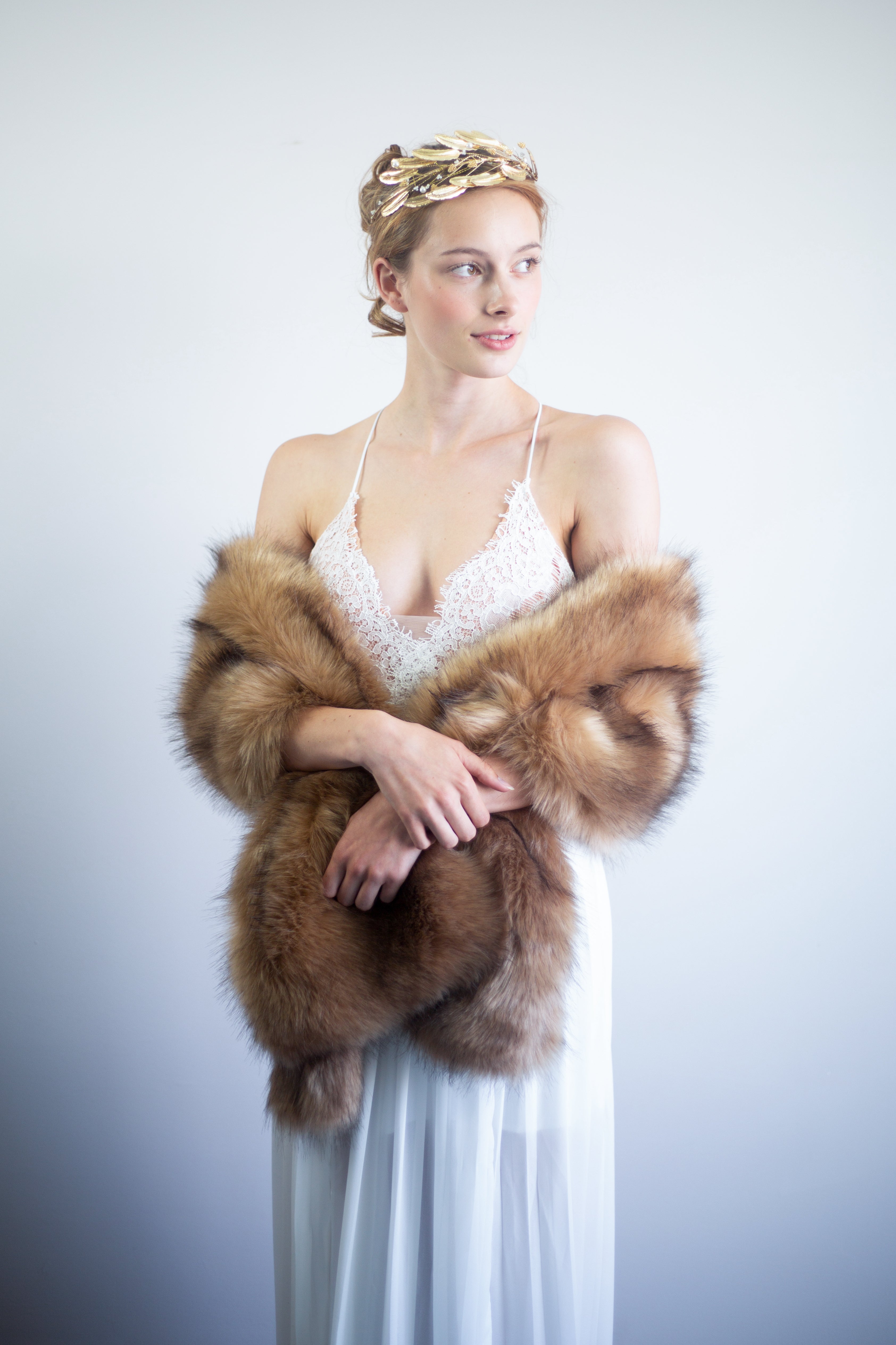 Luxury Brown Fur Shawl Wrap - Soft & Warm Winter Fashion Accessory for Women (Lilian LBrw03) | Perfect for Evening Parties, Weddings & Cold Weather Outfits