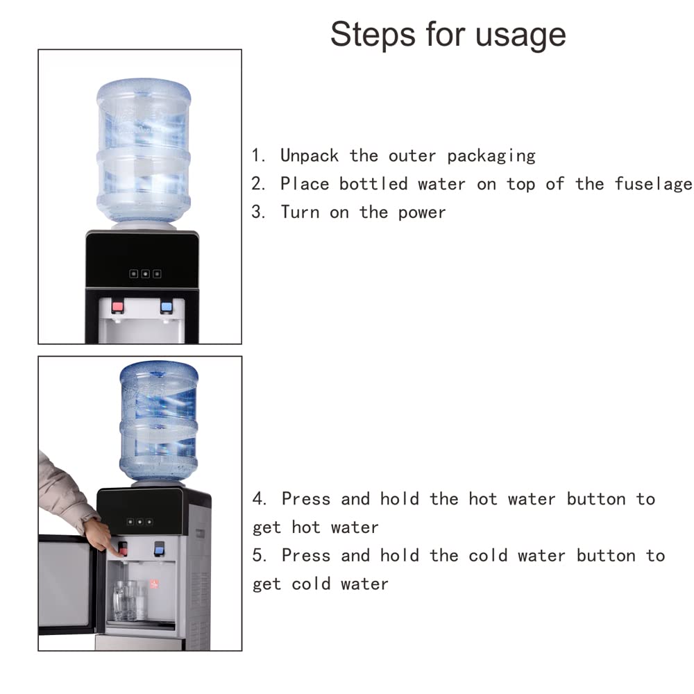 Top Loading Water Cooler Dispenser with Refrigerating Compressor | Hot & Cold Water (41-48℉) | Holds 3 & 5 Gallon Bottles | Perfect for Home, Office, Kitchen, Gym & Waiting Rooms