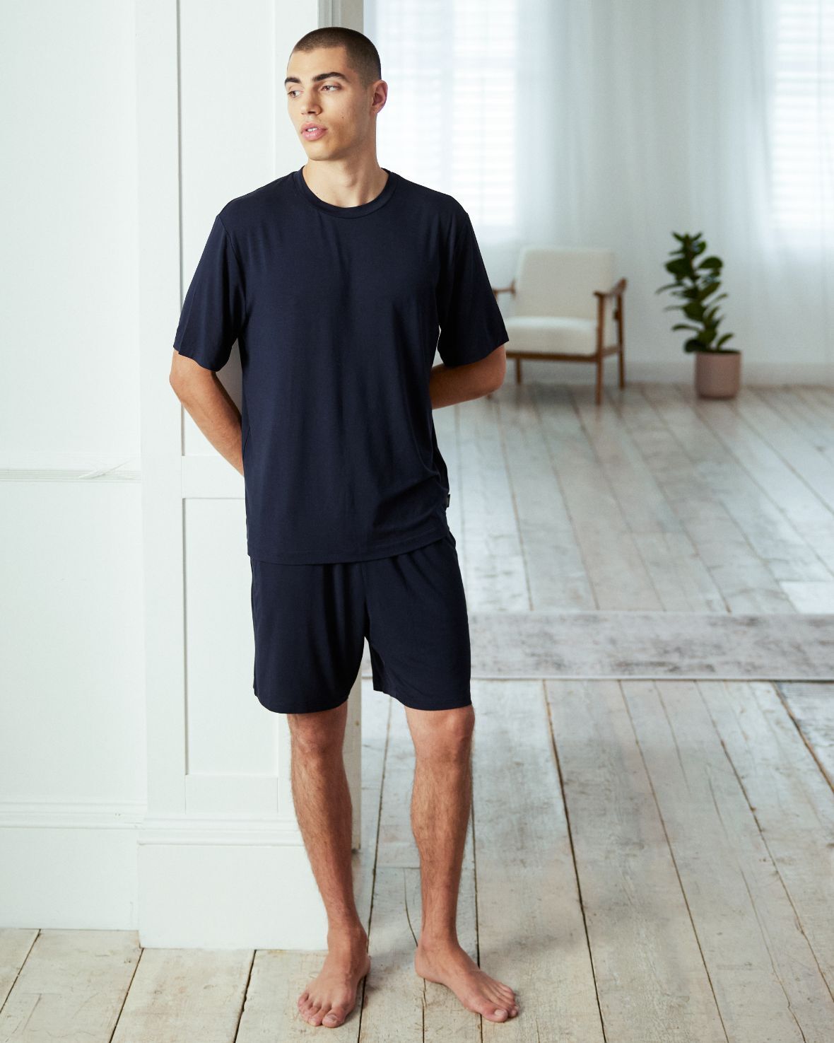 Premium TENCEL™ Modal Short Sleeve Crew Neck Pajama Set - Soft & Breathable Sleepwear for Women - Navy Blue - Perfect for Summer Nights & Lounge Wear