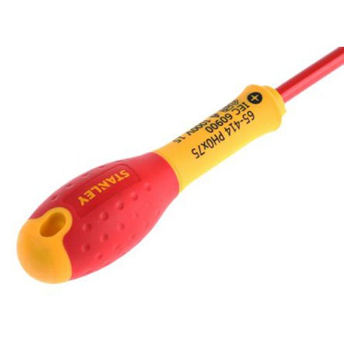 Stanley PH0 VDE Screwdriver 1-65-414 - Insulated Red/Yellow Handle for Electrical Work - Perfect for Electricians, DIY & Home Repairs